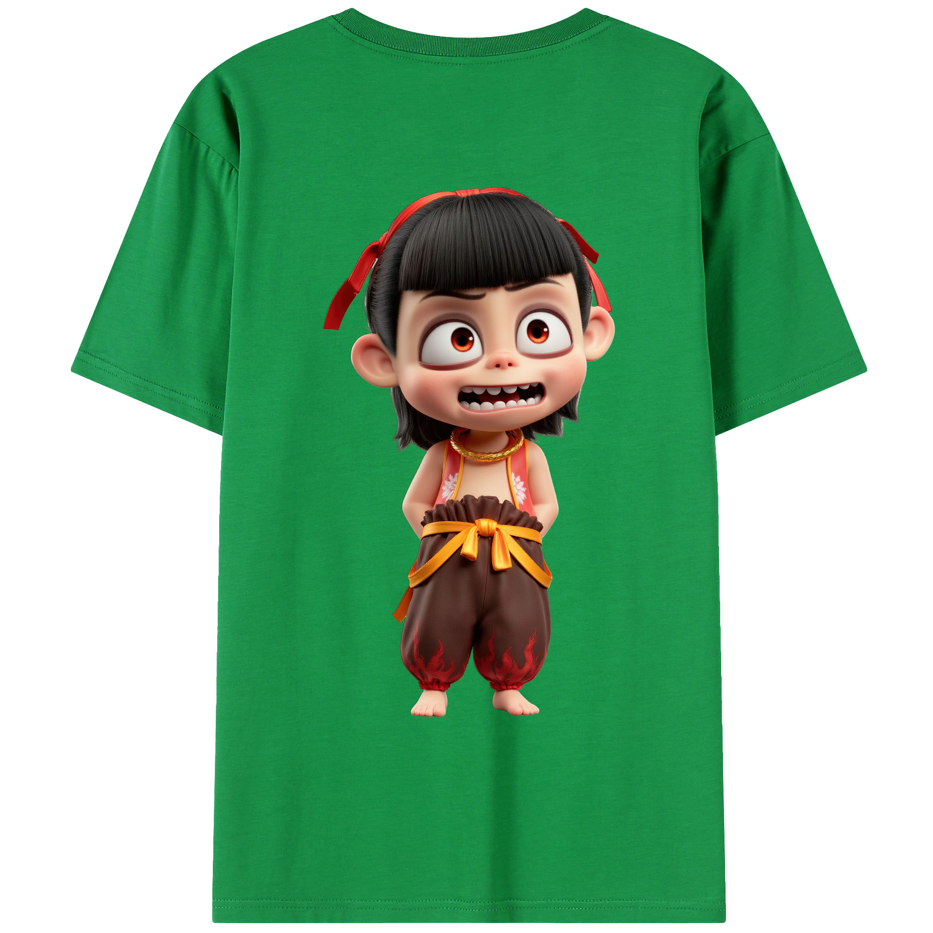 （画像用） Ne Zha 2 ナタ 魔童の大暴れ 綿100％ メンズ半袖Tシャツ（バックプリント） 通気性