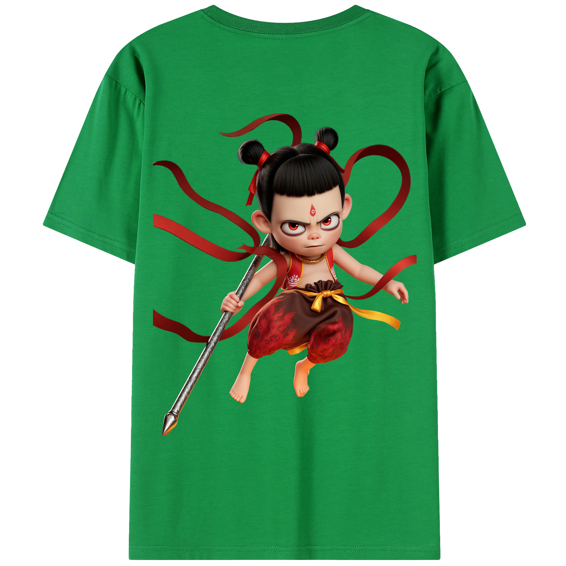 （画像用） Ne Zha 2 ナタ 魔童の大暴れ 綿100％ メンズ半袖Tシャツ（バックプリント） 通気性