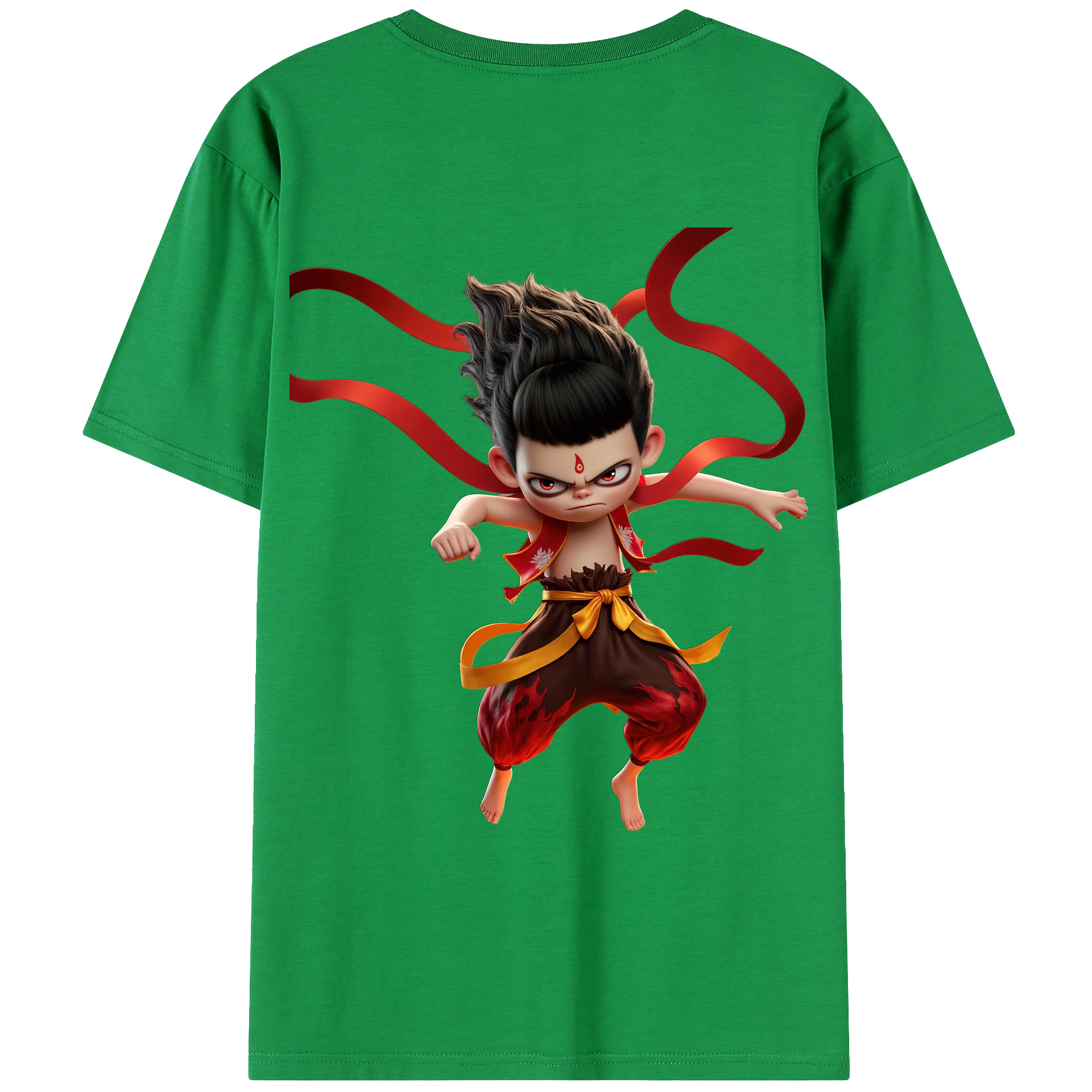 （画像用） Ne Zha 2 ナタ 魔童の大暴れ 綿100％ メンズ半袖Tシャツ（バックプリント） 通気性