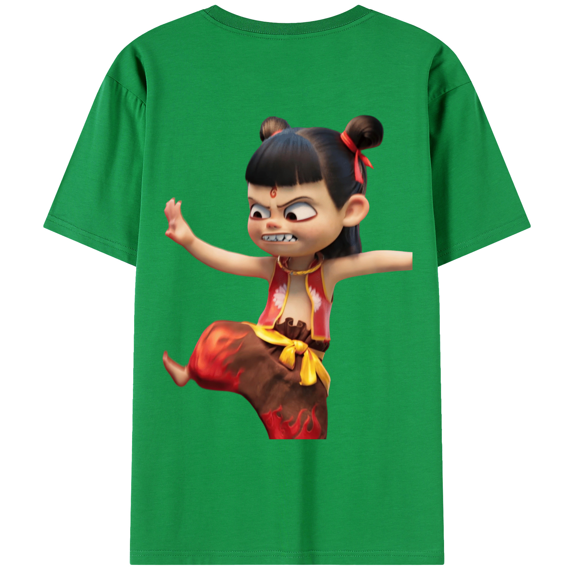 （画像用） Ne Zha 2 ナタ 魔童の大暴れ 綿100％ メンズ半袖Tシャツ（バックプリント） 通気性