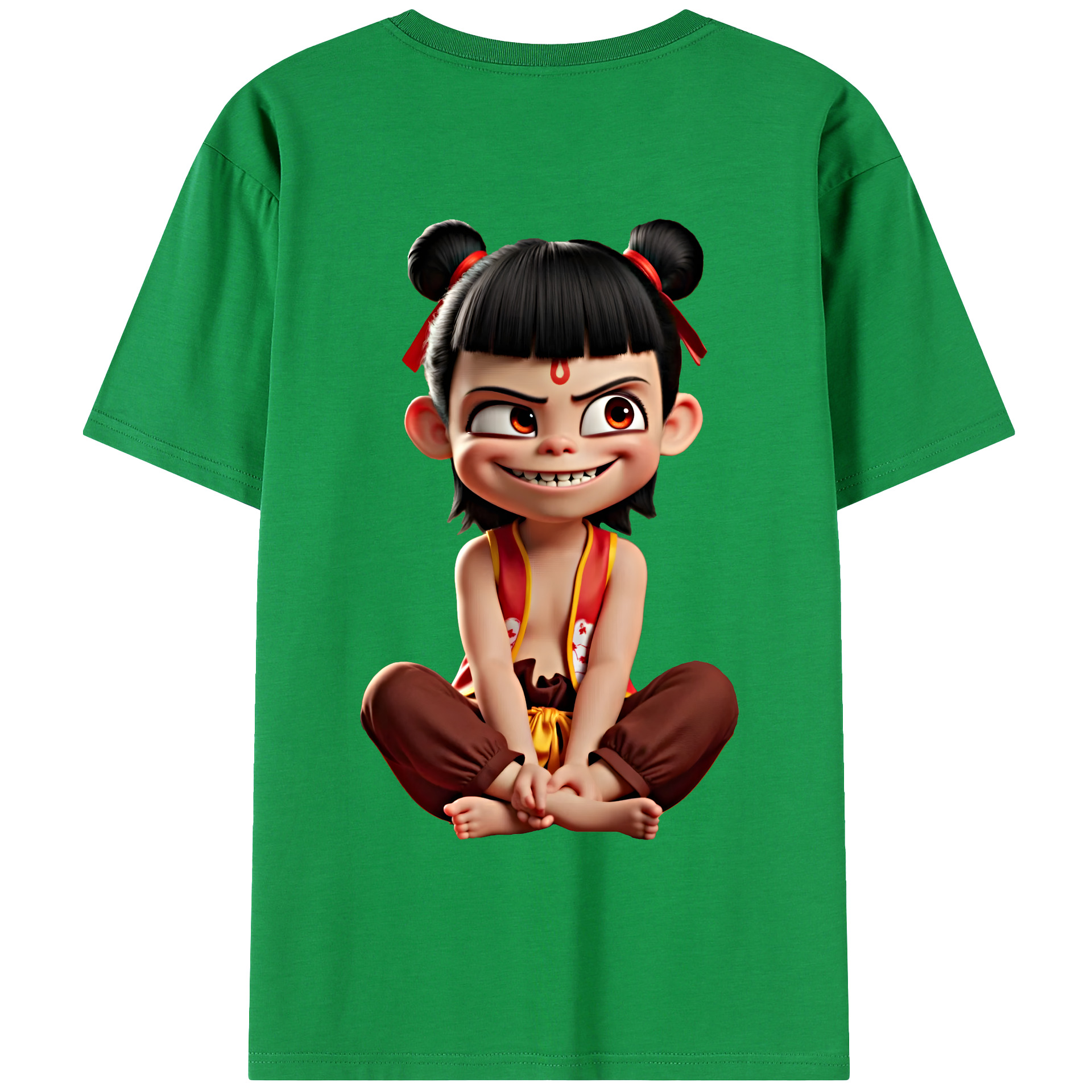 （画像用） Ne Zha 2 ナタ 魔童の大暴れ 綿100％ メンズ半袖Tシャツ（バックプリント） 通気性