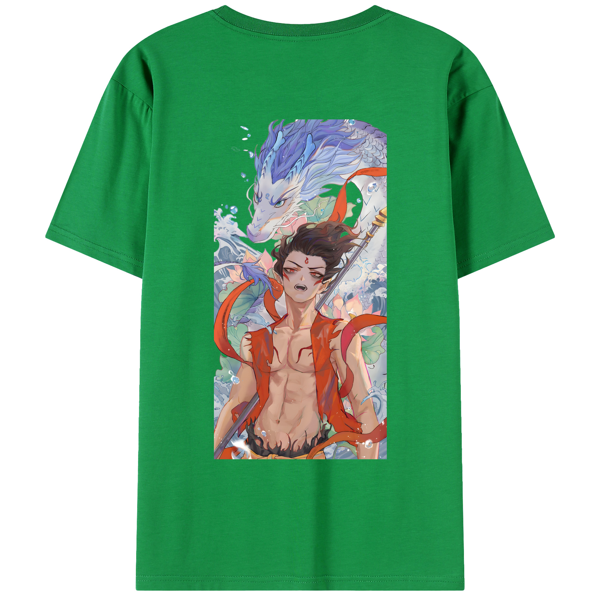 （画像用） Ne Zha 2 ナタ 魔童の大暴れ 綿100％ メンズ半袖Tシャツ（バックプリント） 通気性