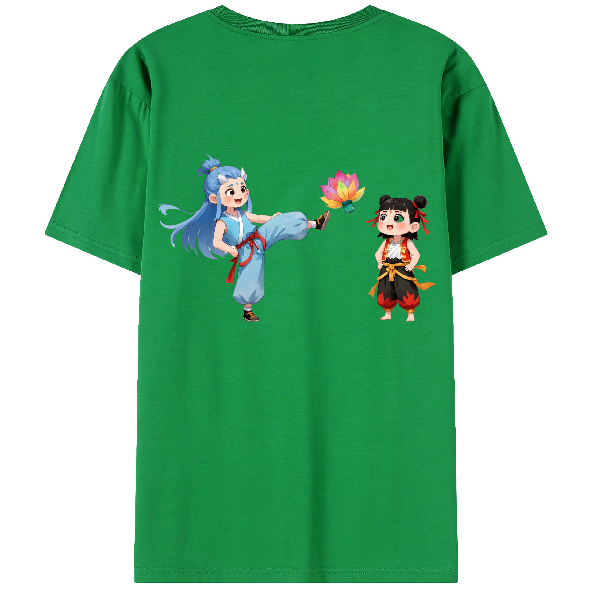 （画像用） Ne Zha 2 ナタ 魔童の大暴れ 綿100％ メンズ半袖Tシャツ（バックプリント） 通気性