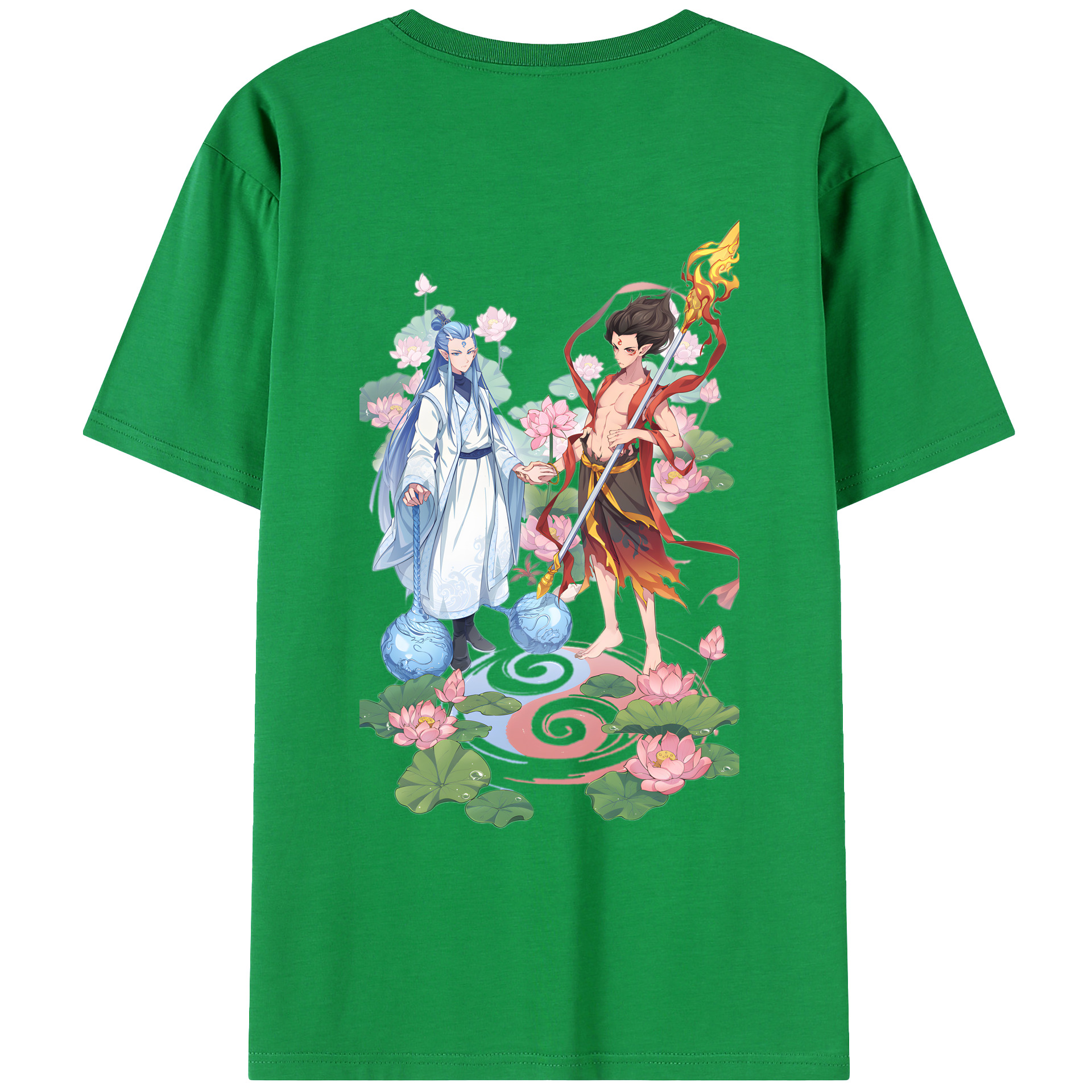 （画像用） Ne Zha 2 ナタ 魔童の大暴れ 綿100％ メンズ半袖Tシャツ（バックプリント） 通気性