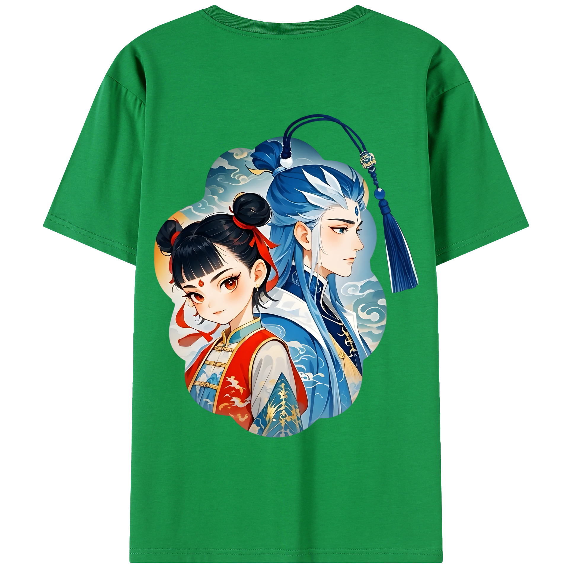 （画像用） Ne Zha 2 ナタ 魔童の大暴れ 綿100％ メンズ半袖Tシャツ（バックプリント） 通気性