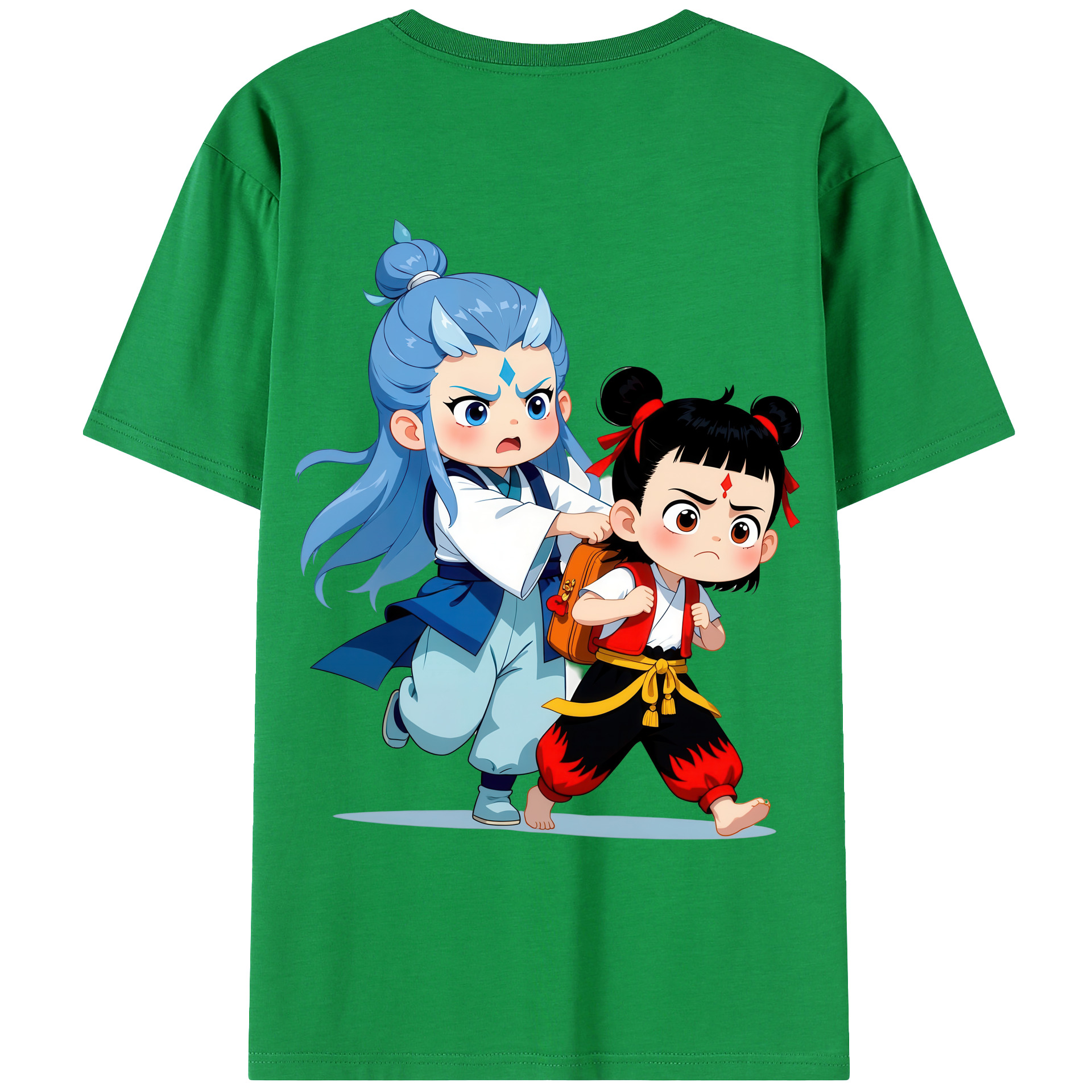 （画像用） Ne Zha 2 ナタ 魔童の大暴れ 綿100％ メンズ半袖Tシャツ（バックプリント） 通気性