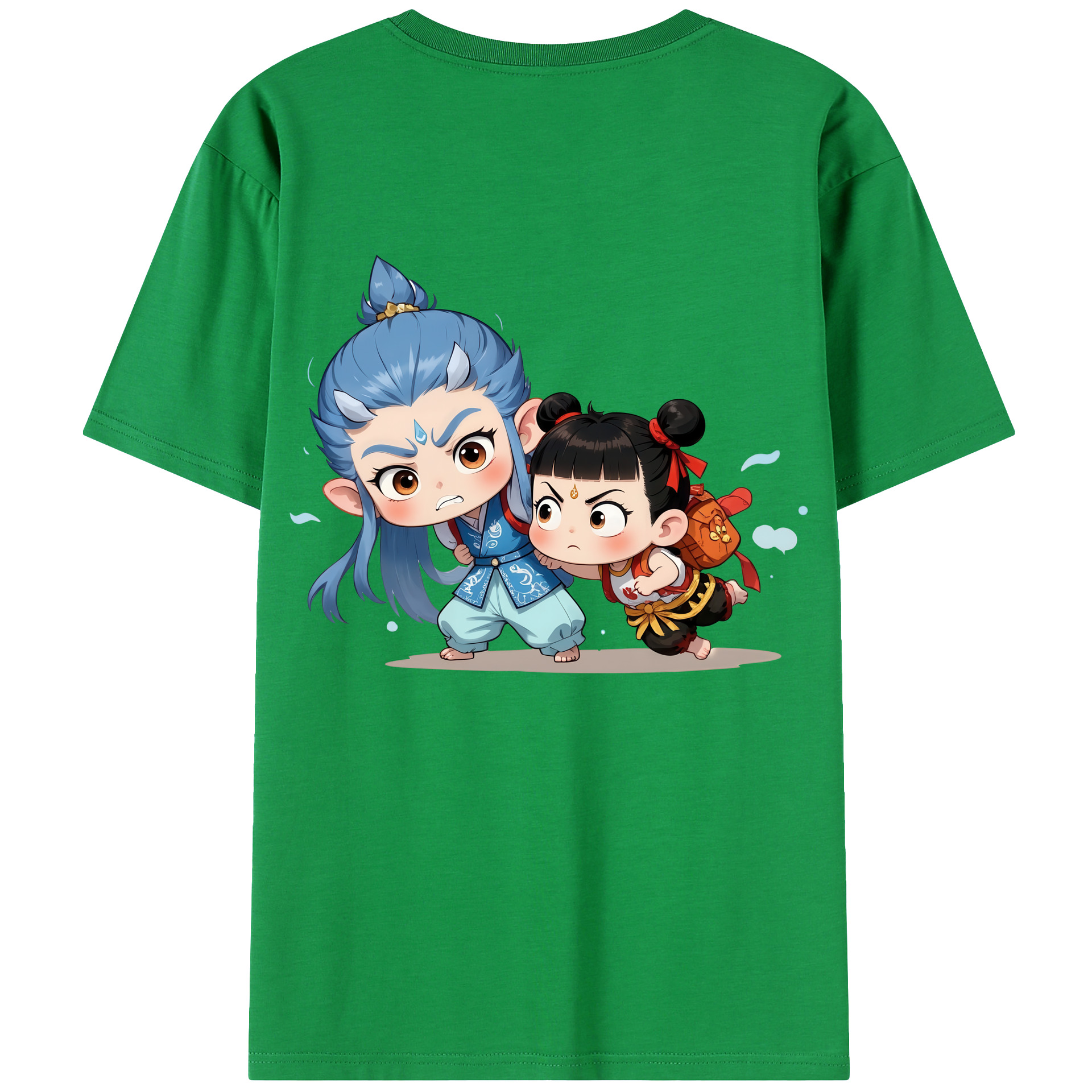 （画像用） Ne Zha 2 ナタ 魔童の大暴れ 綿100％ メンズ半袖Tシャツ（バックプリント） 通気性