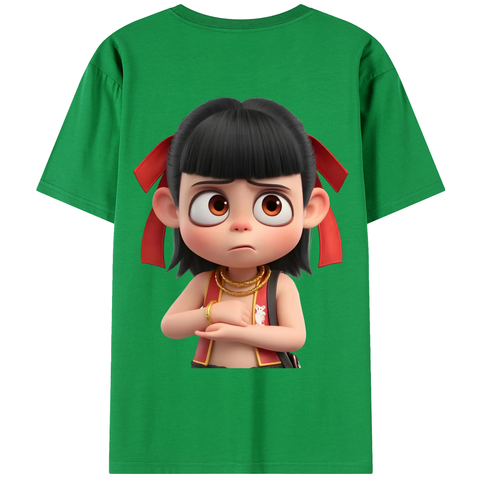 （画像用） Ne Zha 2 ナタ 魔童の大暴れ 綿100％ メンズ半袖Tシャツ（バックプリント） 通気性
