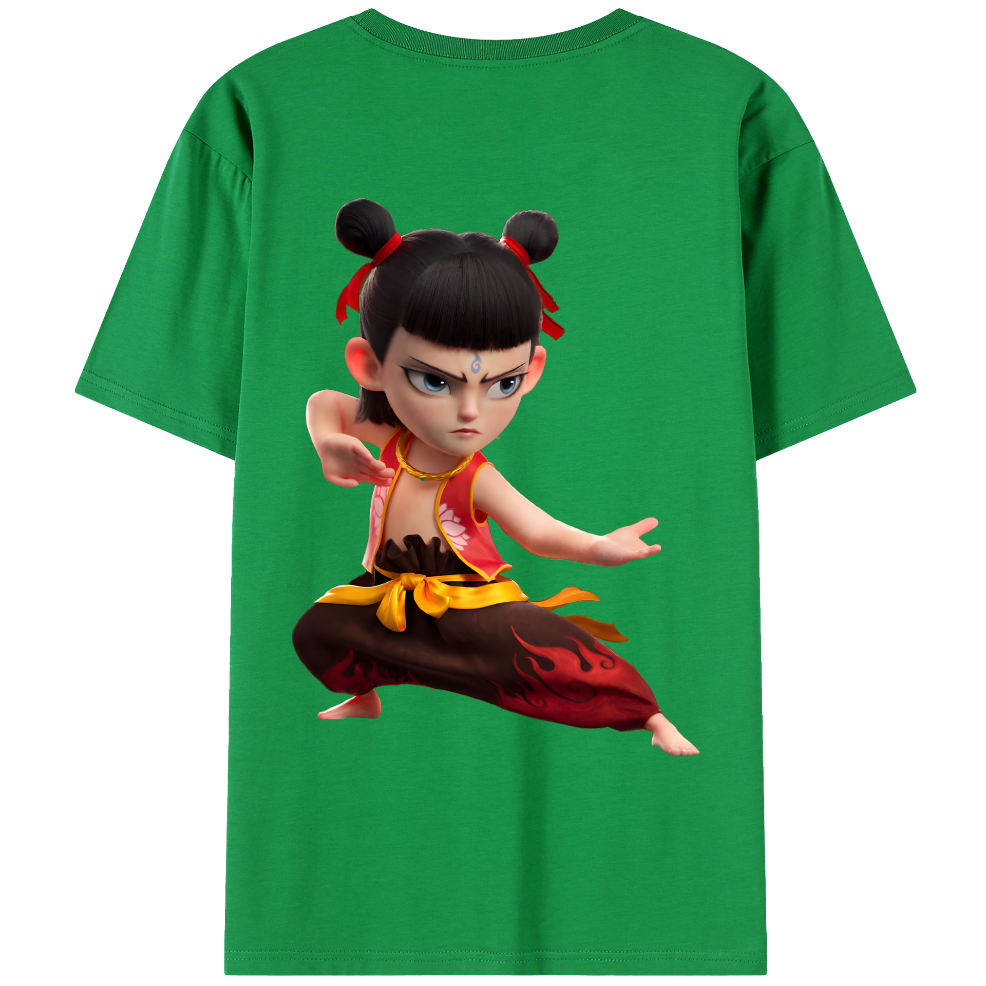（画像用） Ne Zha 2 ナタ 魔童の大暴れ 綿100％ メンズ半袖Tシャツ（バックプリント） 通気性