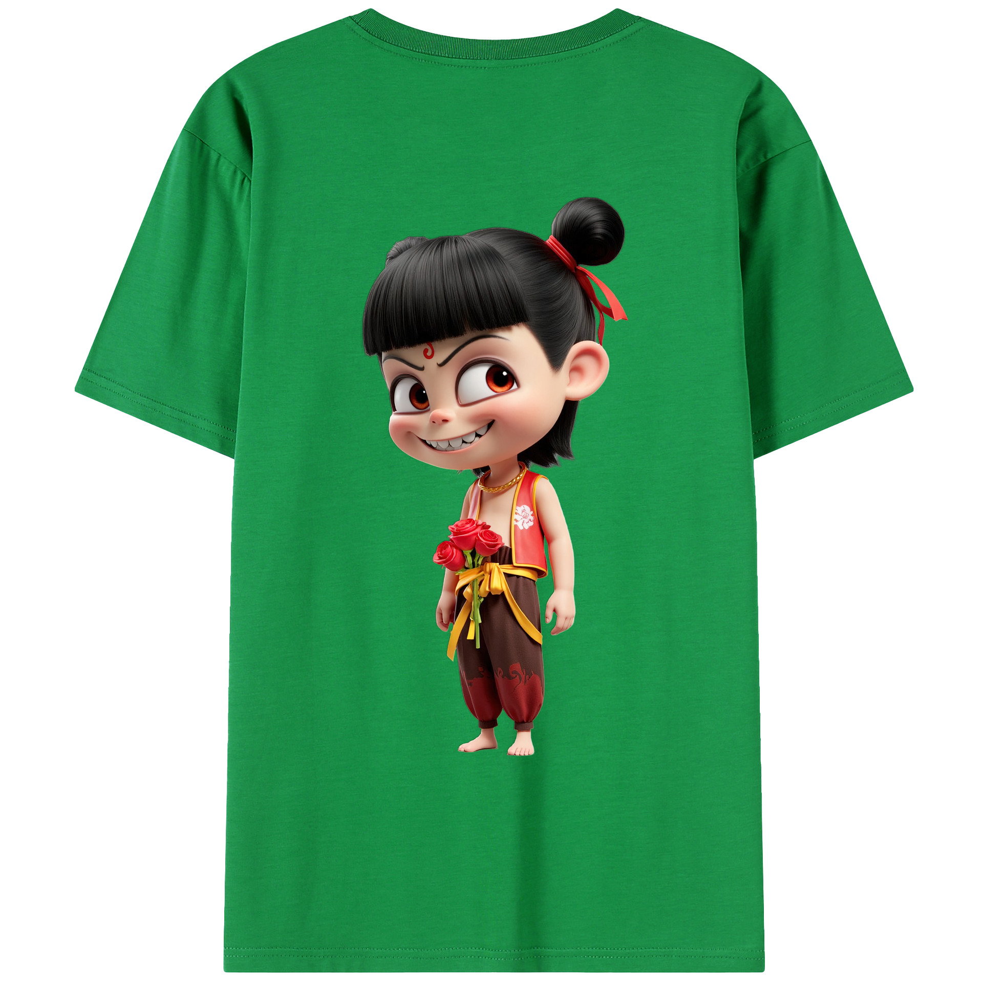 （画像用） Ne Zha 2 ナタ 魔童の大暴れ 綿100％ メンズ半袖Tシャツ（バックプリント） 通気性
