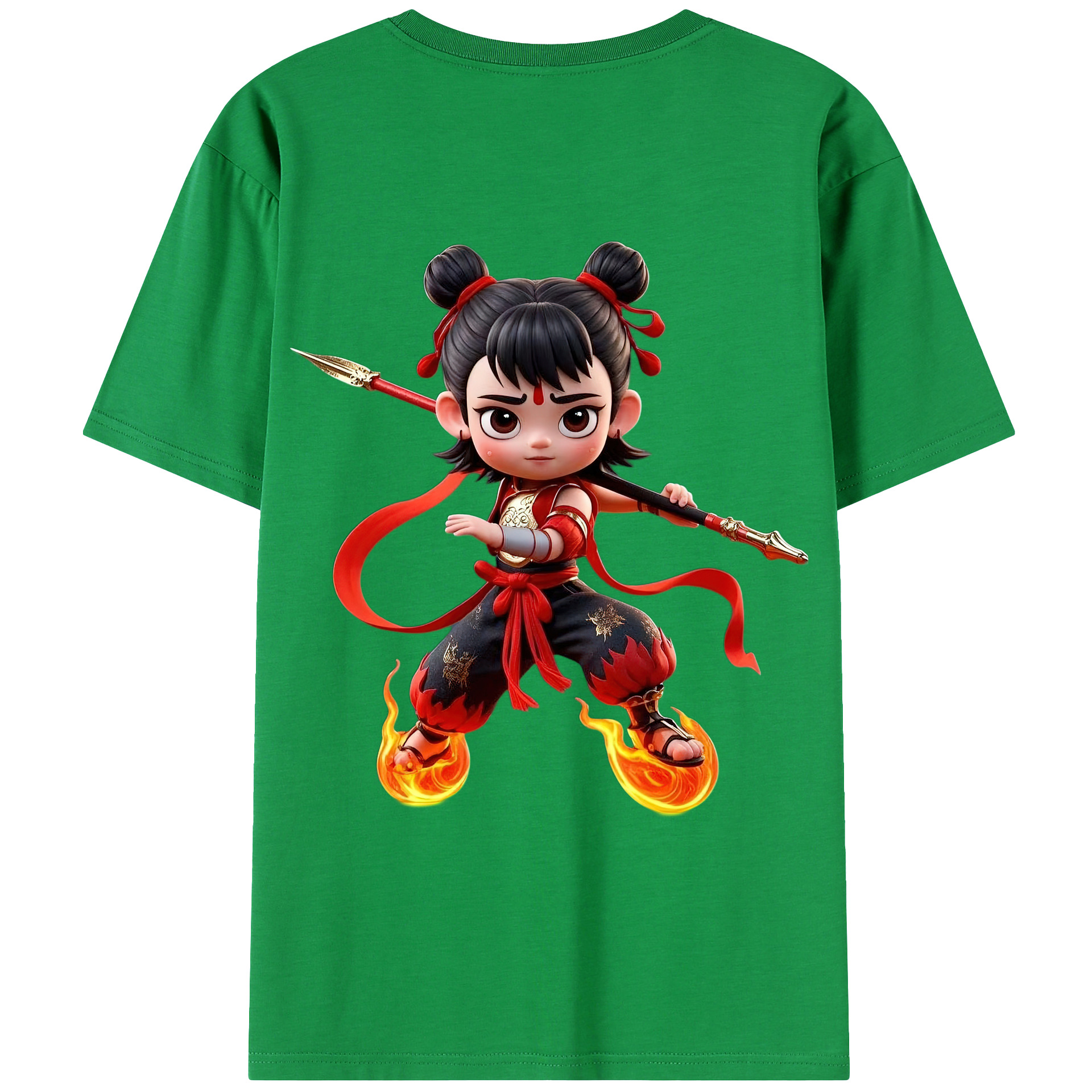 （画像用） Ne Zha 2 ナタ 魔童の大暴れ 綿100％ メンズ半袖Tシャツ（バックプリント） 通気性