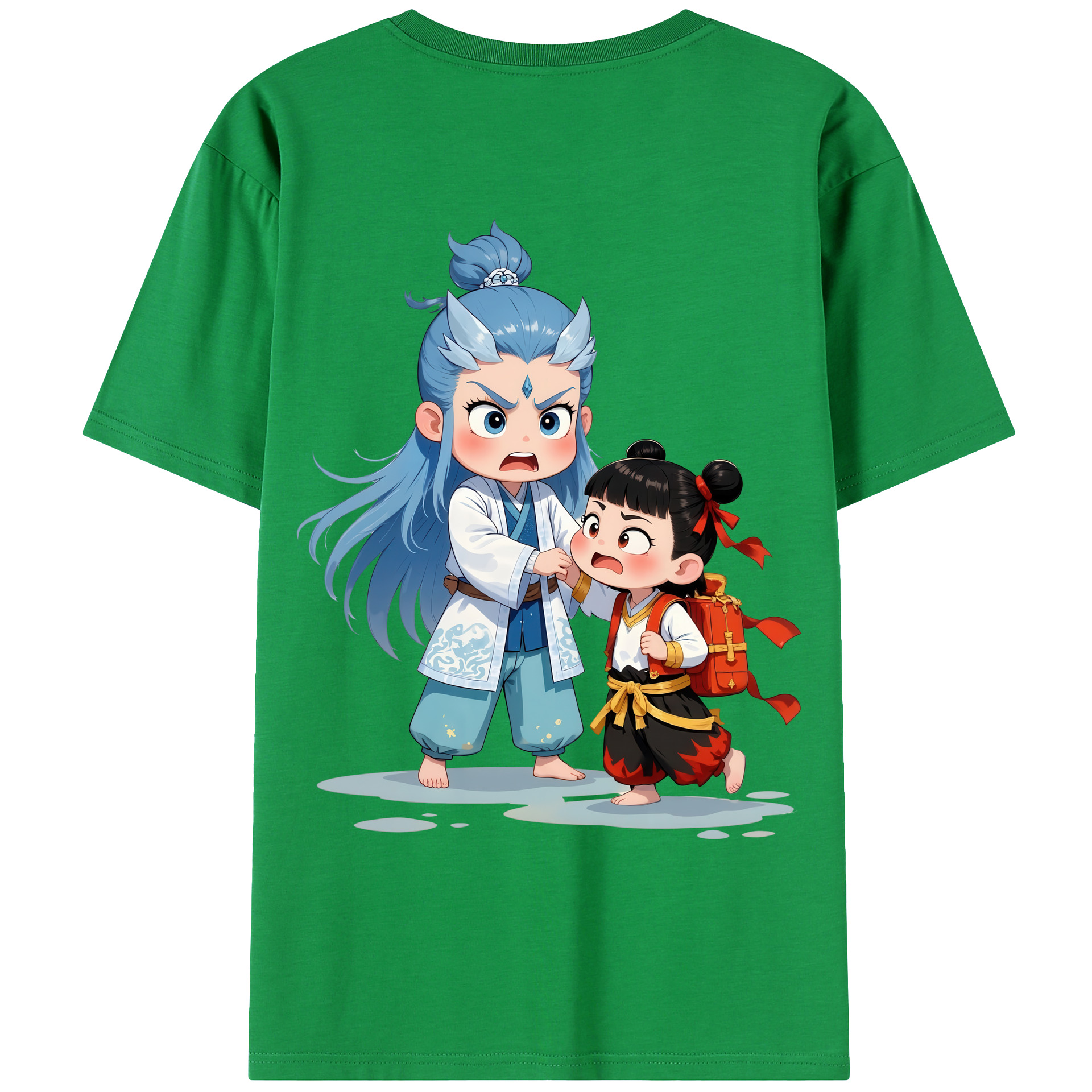 （画像用） Ne Zha 2 ナタ 魔童の大暴れ 綿100％ メンズ半袖Tシャツ（バックプリント） 通気性
