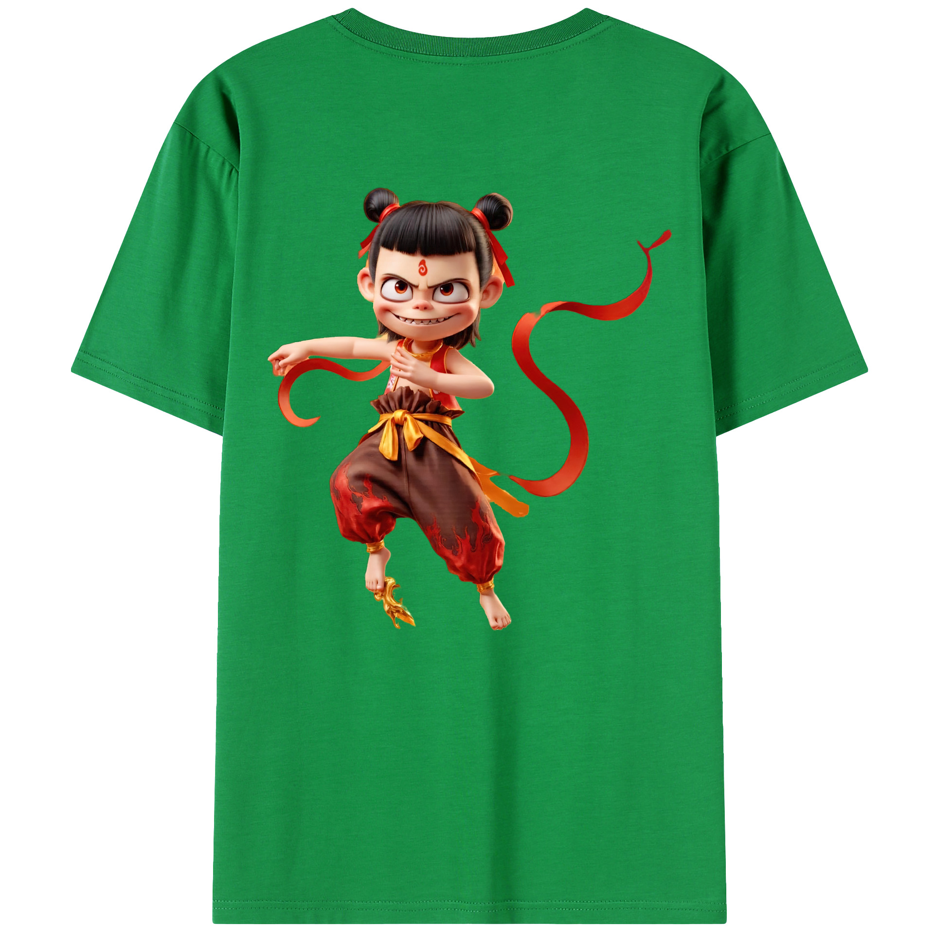 （画像用） Ne Zha 2 ナタ 魔童の大暴れ 綿100％ メンズ半袖Tシャツ（バックプリント） 通気性