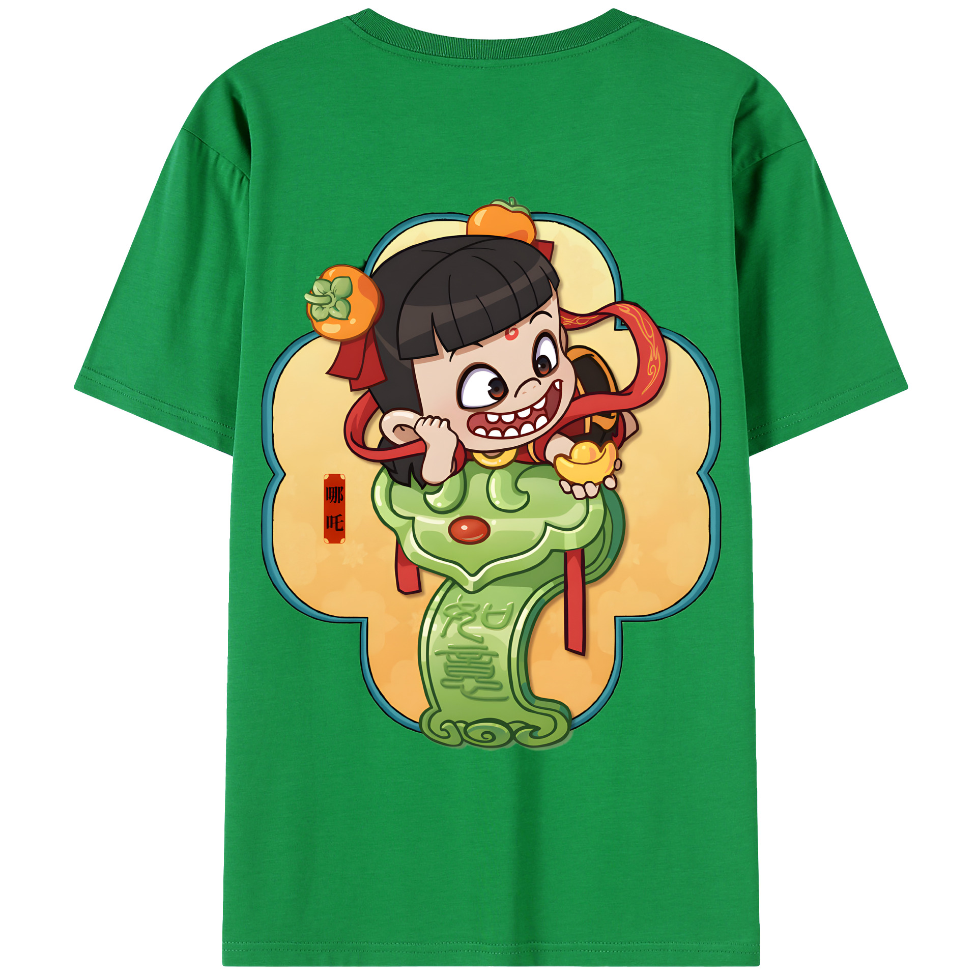 （画像用） Ne Zha 2 ナタ 魔童の大暴れ 綿100％ メンズ半袖Tシャツ（バックプリント） 通気性