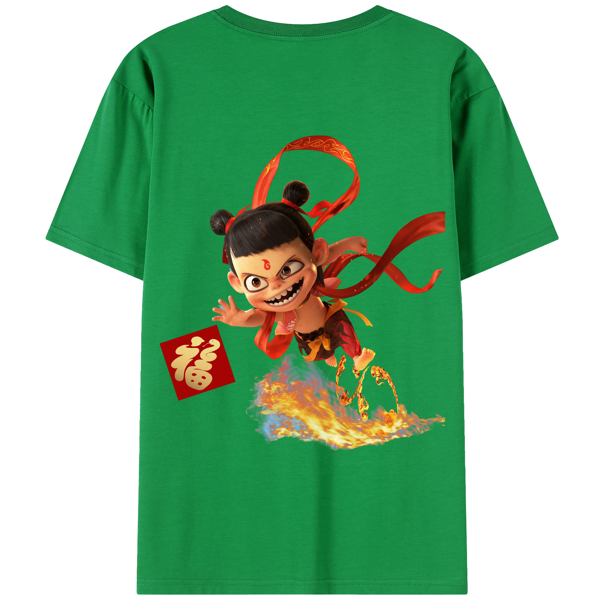 （画像用） Ne Zha 2 ナタ 魔童の大暴れ 綿100％ メンズ半袖Tシャツ（バックプリント） 通気性
