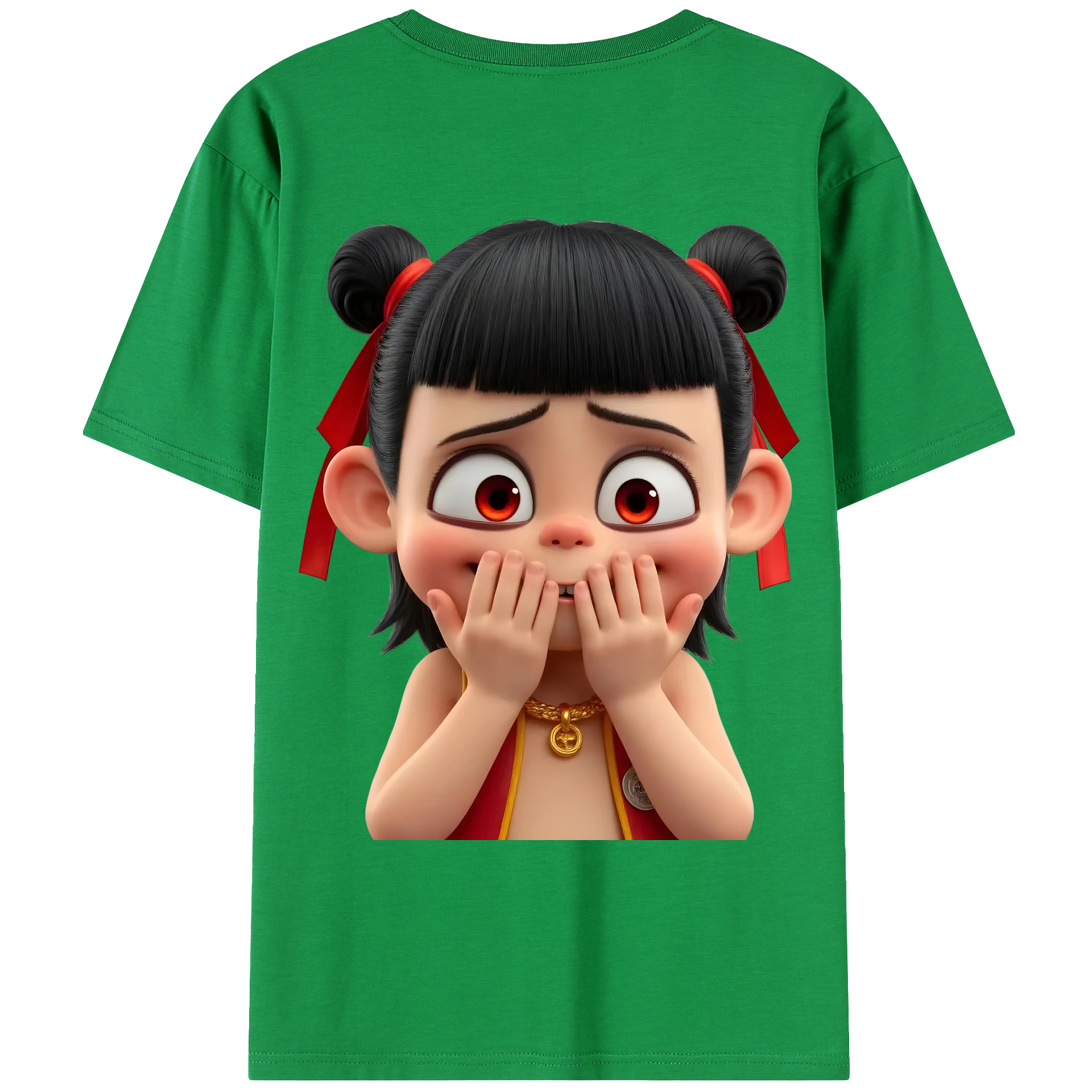 （画像用） Ne Zha 2 ナタ 魔童の大暴れ 綿100％ メンズ半袖Tシャツ（バックプリント） 通気性