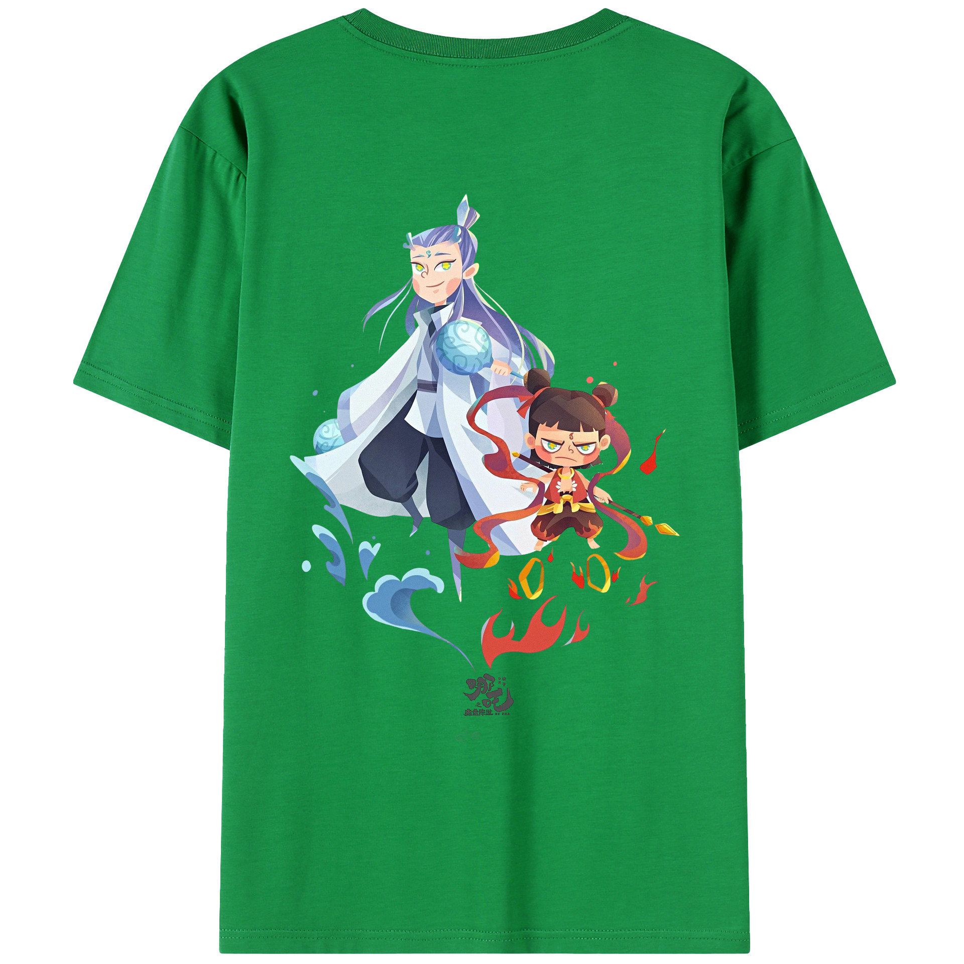 （画像用） Ne Zha 2 ナタ 魔童の大暴れ 綿100％ メンズ半袖Tシャツ（バックプリント） 通気性