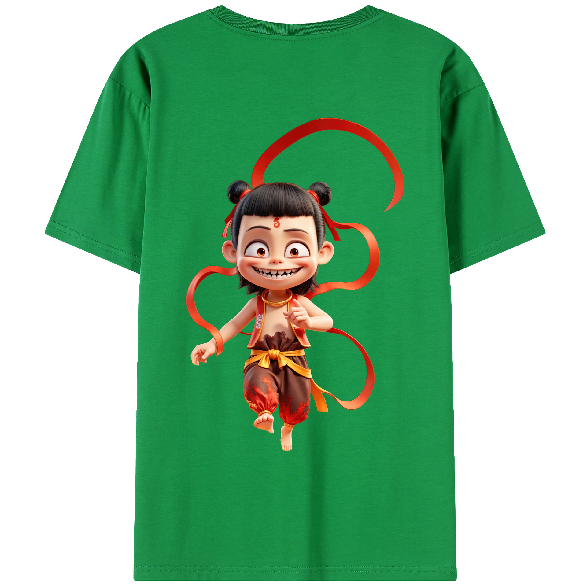 （画像用） Ne Zha 2 ナタ 魔童の大暴れ 綿100％ メンズ半袖Tシャツ（バックプリント） 通気性