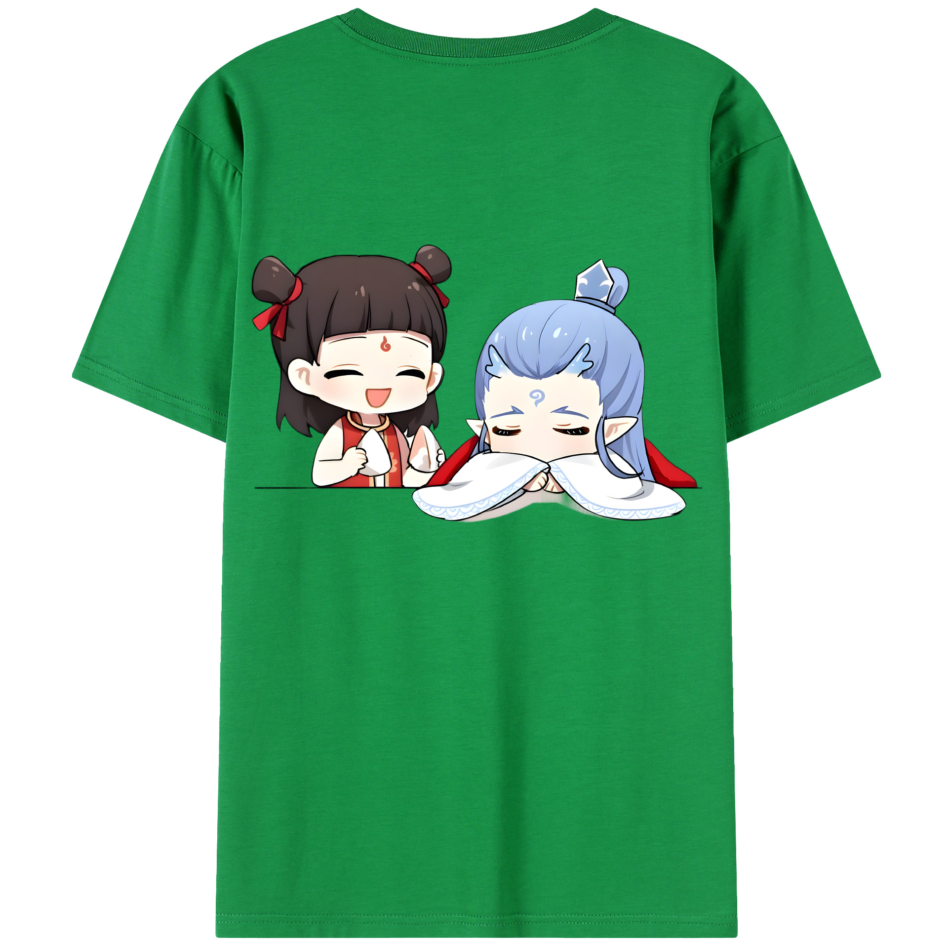 （画像用） Ne Zha 2 ナタ 魔童の大暴れ 綿100％ メンズ半袖Tシャツ（バックプリント） 通気性