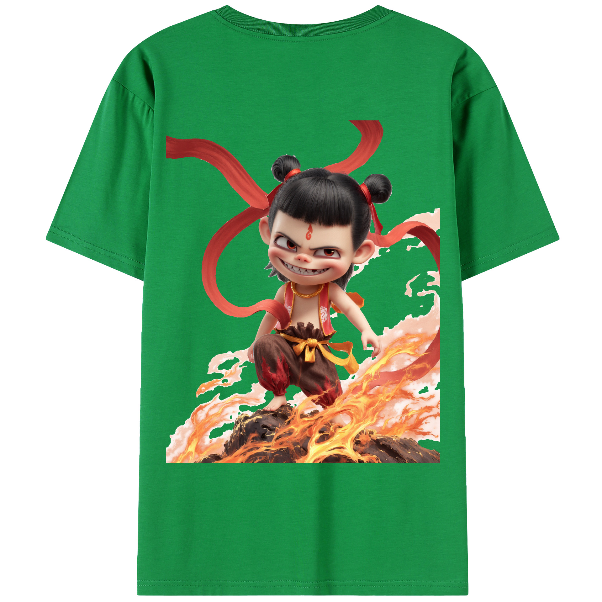 （画像用） Ne Zha 2 ナタ 魔童の大暴れ 綿100％ メンズ半袖Tシャツ（バックプリント） 通気性