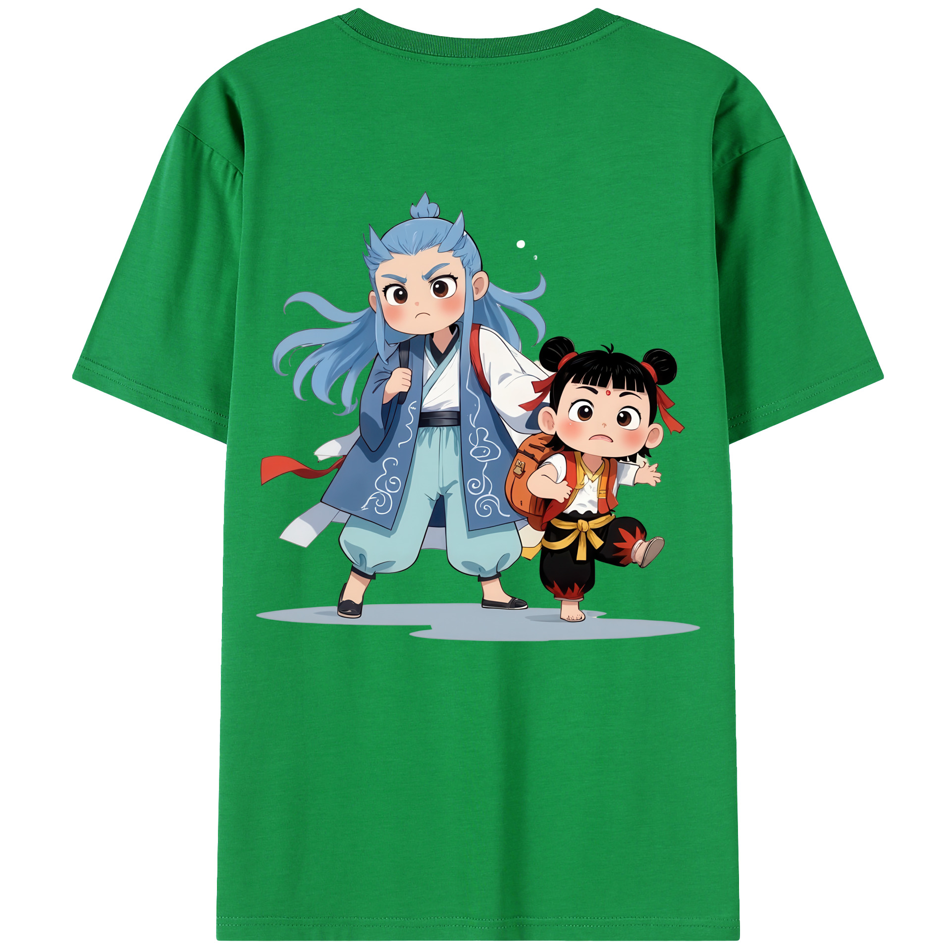 （画像用） Ne Zha 2 ナタ 魔童の大暴れ 綿100％ メンズ半袖Tシャツ（バックプリント） 通気性