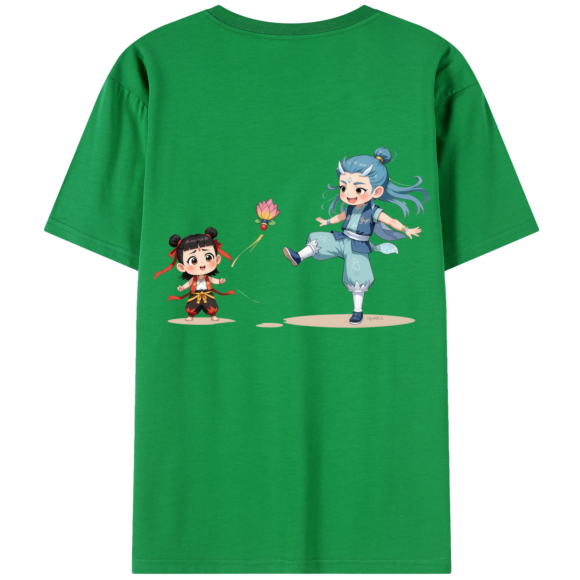 （画像用） Ne Zha 2 ナタ 魔童の大暴れ 綿100％ メンズ半袖Tシャツ（バックプリント） 通気性