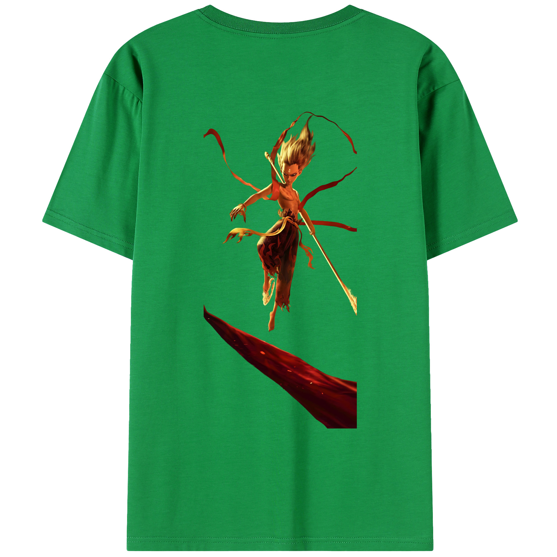 （画像用） Ne Zha 2 ナタ 魔童の大暴れ 綿100％ メンズ半袖Tシャツ（バックプリント） 通気性