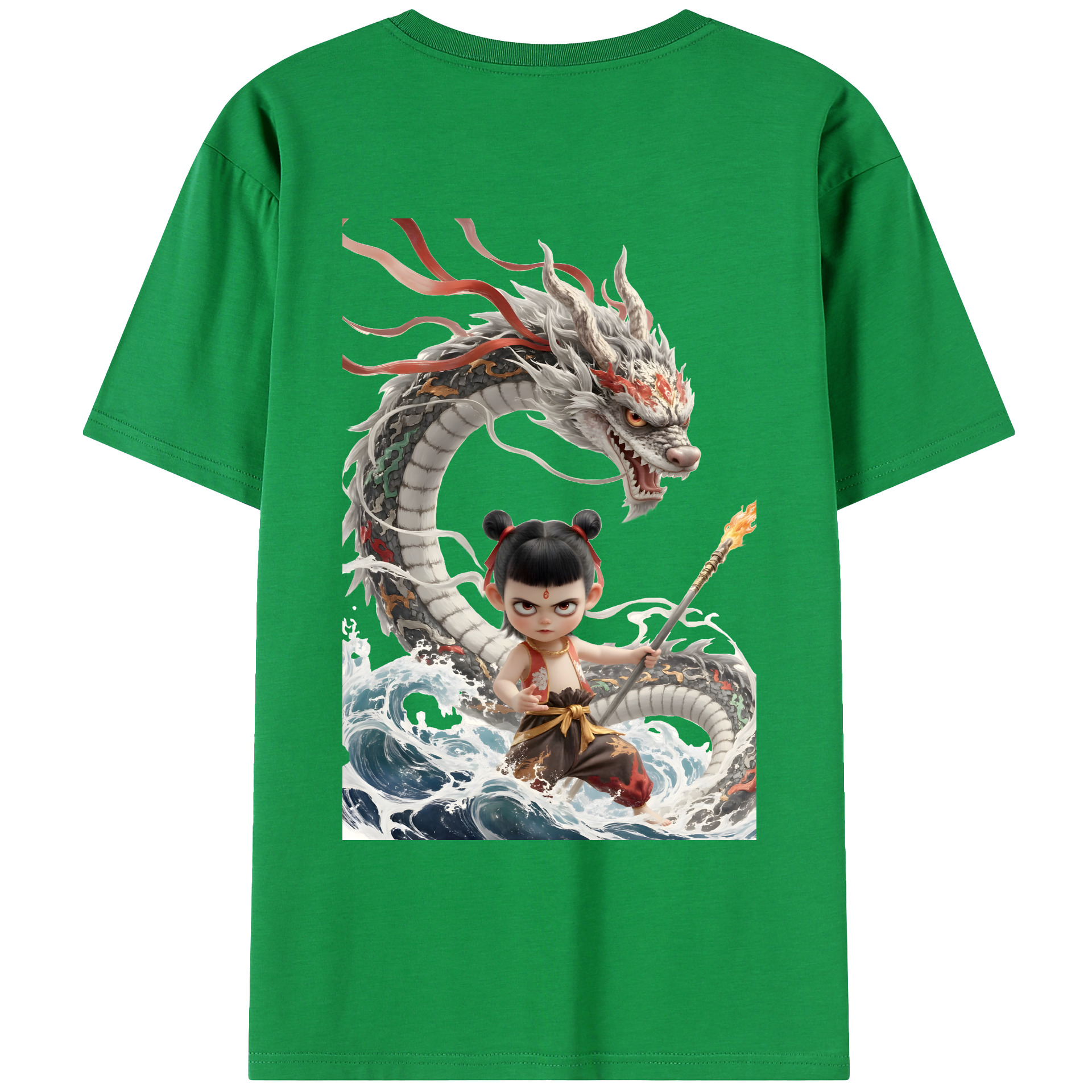 （画像用） Ne Zha 2 ナタ 魔童の大暴れ 綿100％ メンズ半袖Tシャツ（バックプリント） 通気性