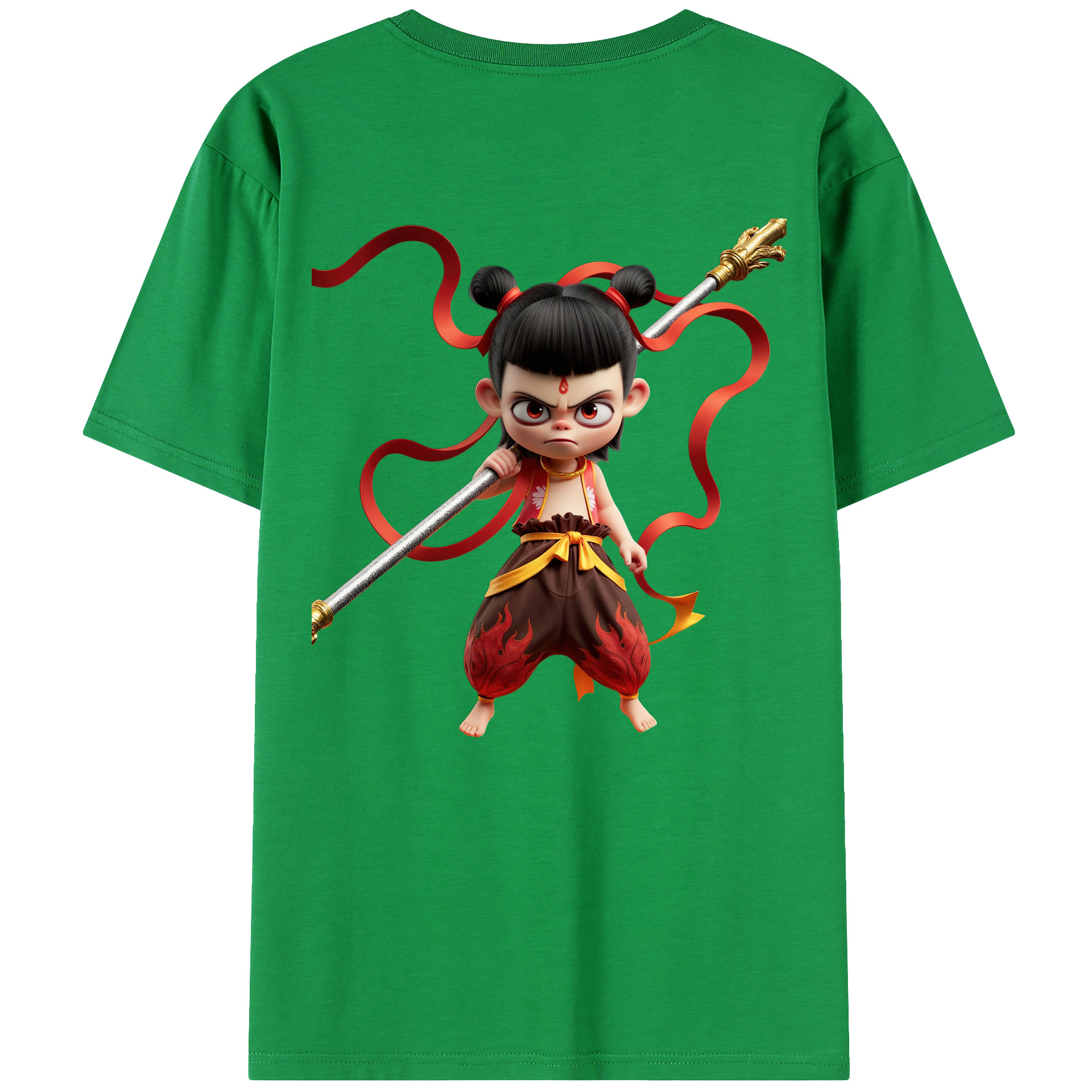 （画像用） Ne Zha 2 ナタ 魔童の大暴れ 綿100％ メンズ半袖Tシャツ（バックプリント） 通気性