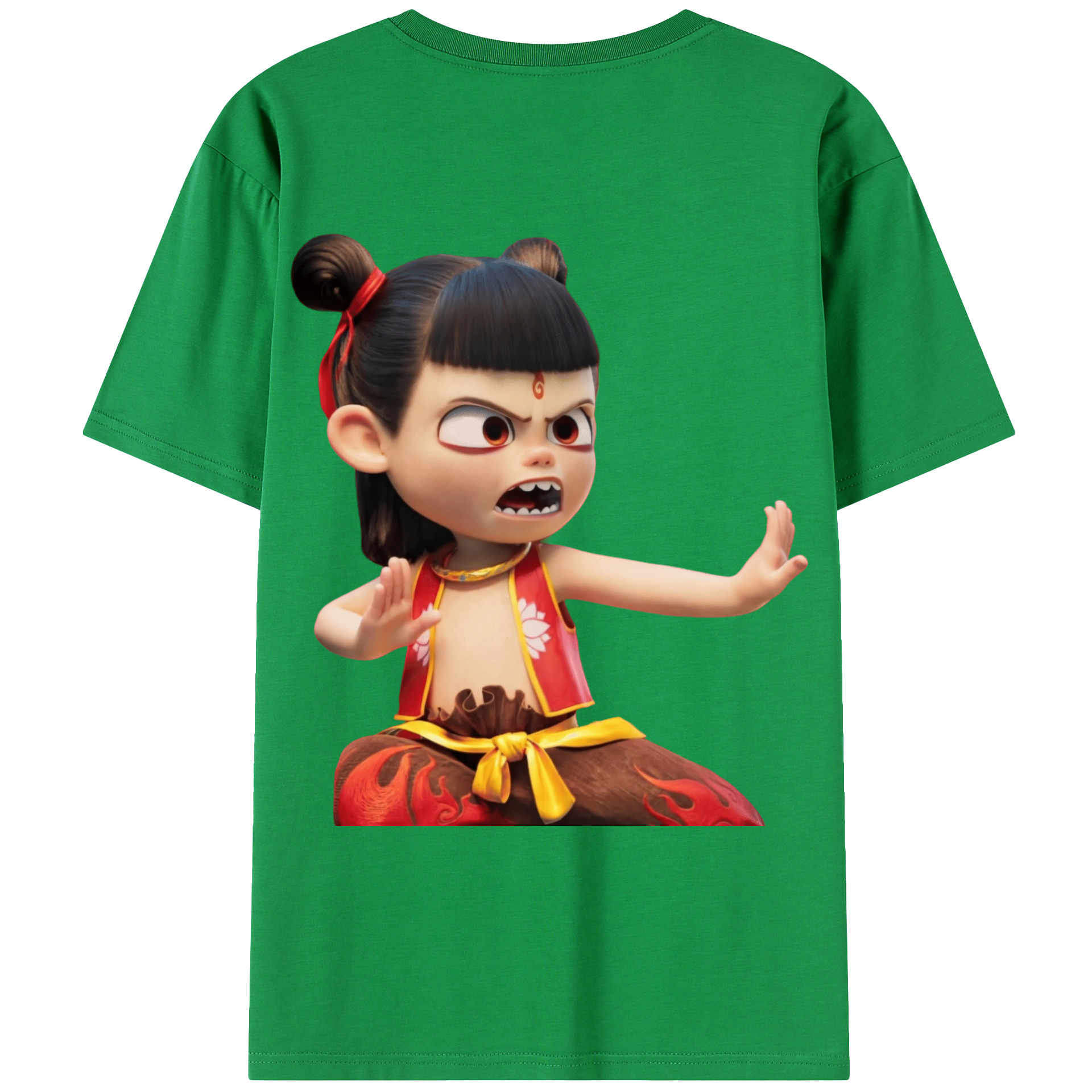 （画像用） Ne Zha 2 ナタ 魔童の大暴れ 綿100％ メンズ半袖Tシャツ（バックプリント） 通気性