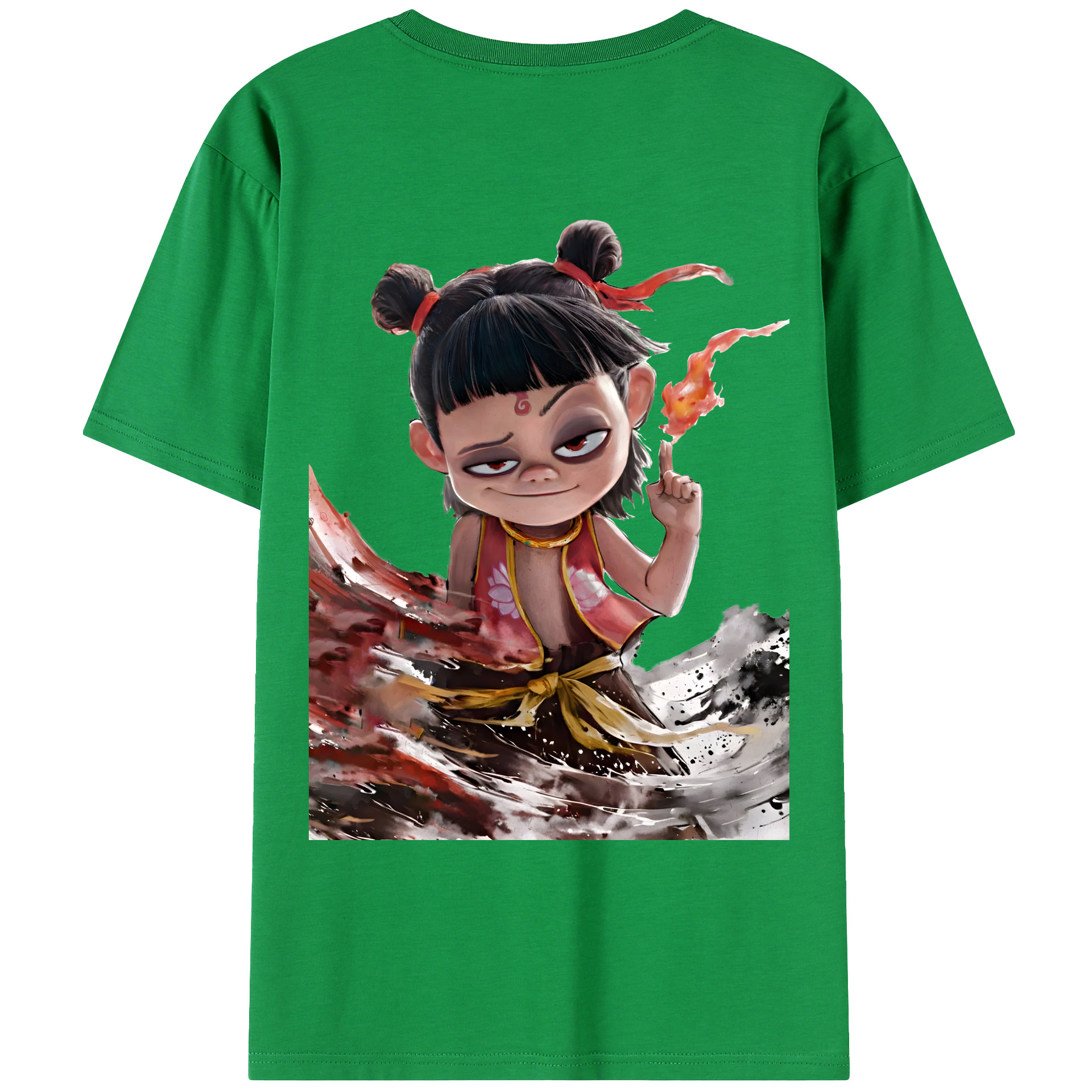 （画像用） Ne Zha 2 ナタ 魔童の大暴れ 綿100％ メンズ半袖Tシャツ（バックプリント） 通気性