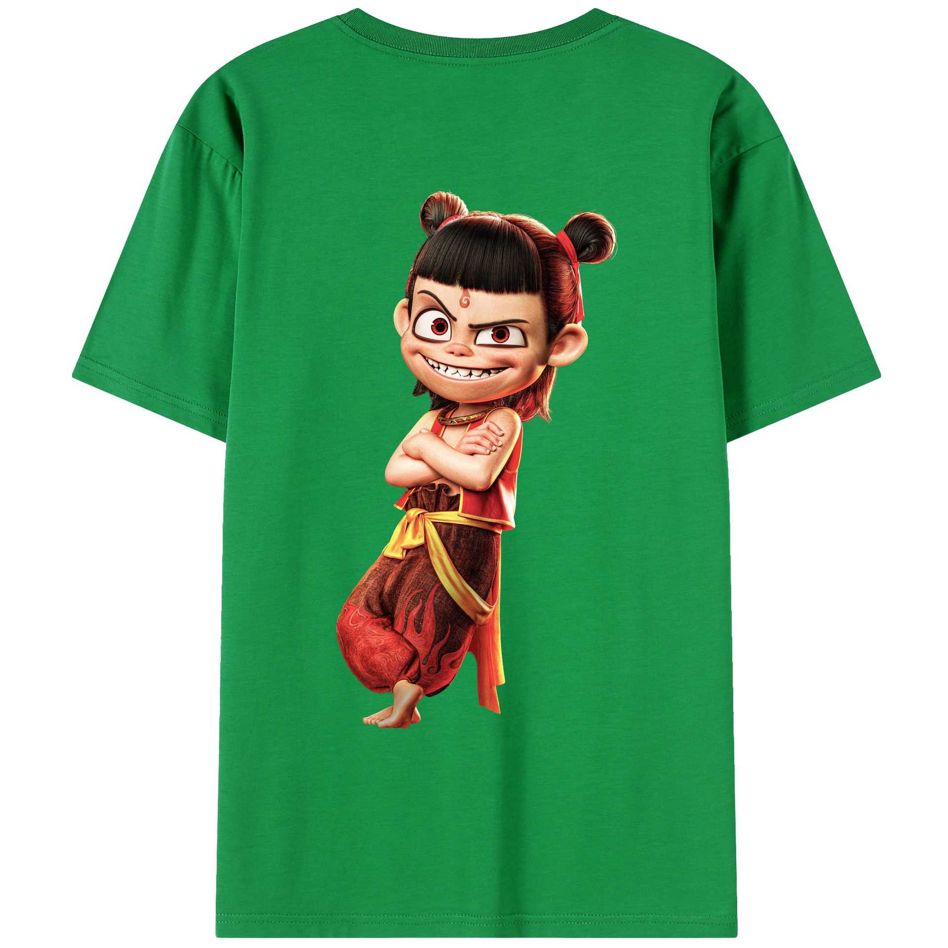 （画像用） Ne Zha 2 ナタ 魔童の大暴れ 綿100％ メンズ半袖Tシャツ（バックプリント） 通気性