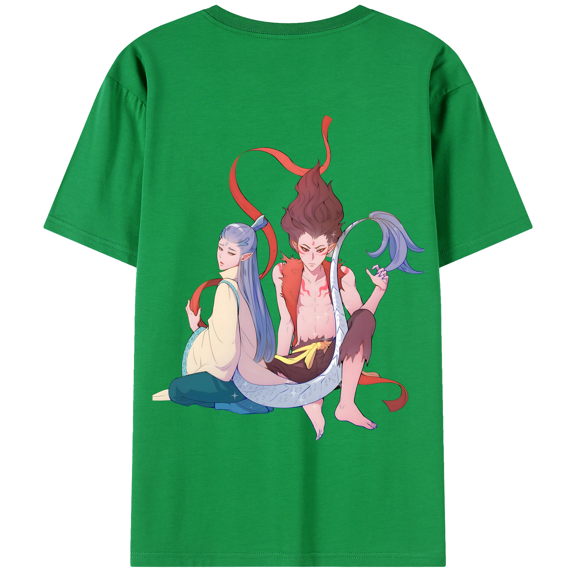 （画像用） Ne Zha 2 ナタ 魔童の大暴れ 綿100％ メンズ半袖Tシャツ（バックプリント） 通気性