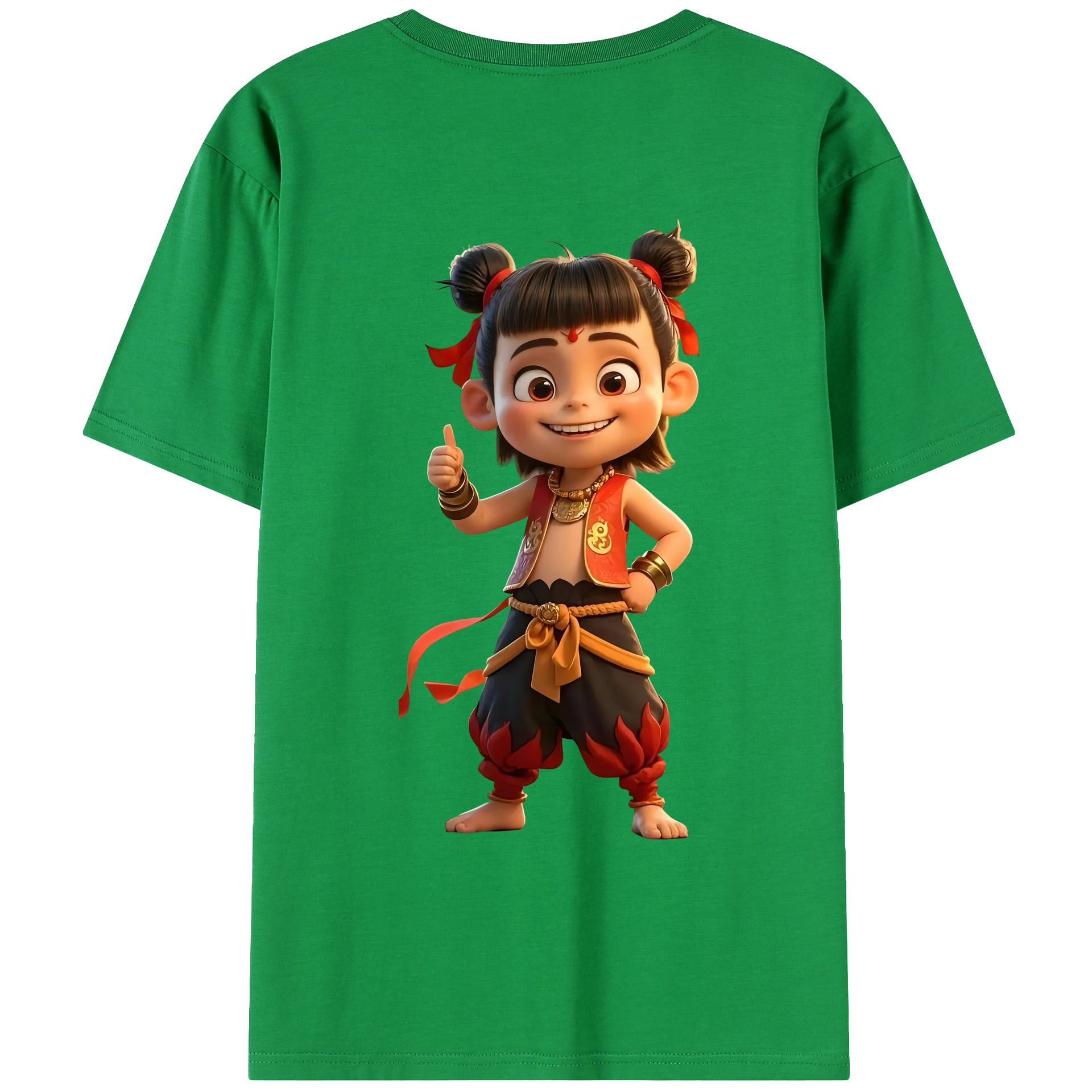 （画像用） Ne Zha 2 ナタ 魔童の大暴れ 綿100％ メンズ半袖Tシャツ（バックプリント） 通気性
