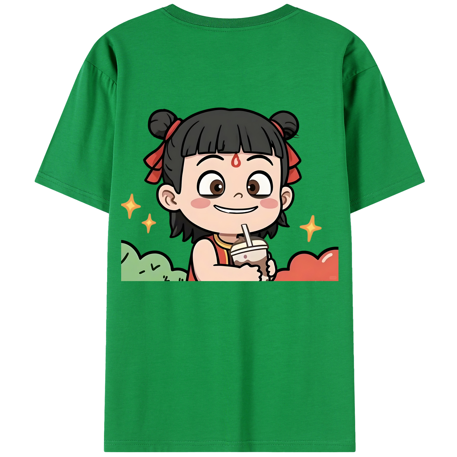 （画像用） Ne Zha 2 ナタ 魔童の大暴れ 綿100％ メンズ半袖Tシャツ（バックプリント） 通気性