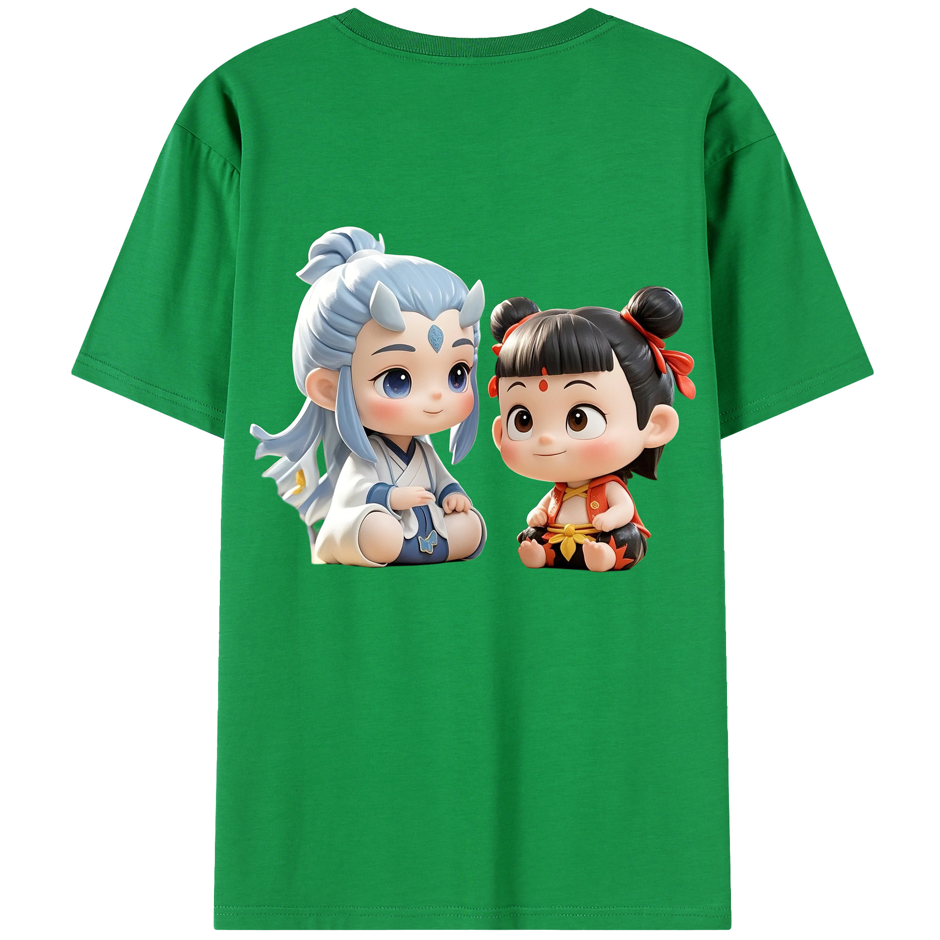 （画像用） Ne Zha 2 ナタ 魔童の大暴れ 綿100％ メンズ半袖Tシャツ（バックプリント） 通気性