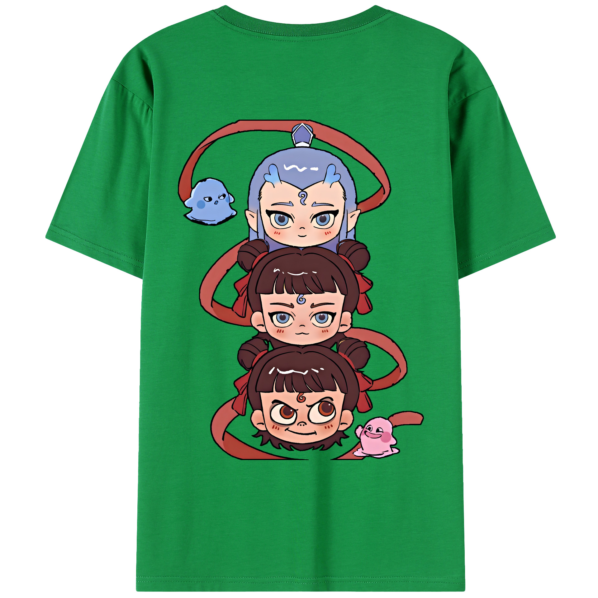 （画像用） Ne Zha 2 ナタ 魔童の大暴れ 綿100％ メンズ半袖Tシャツ（バックプリント） 通気性