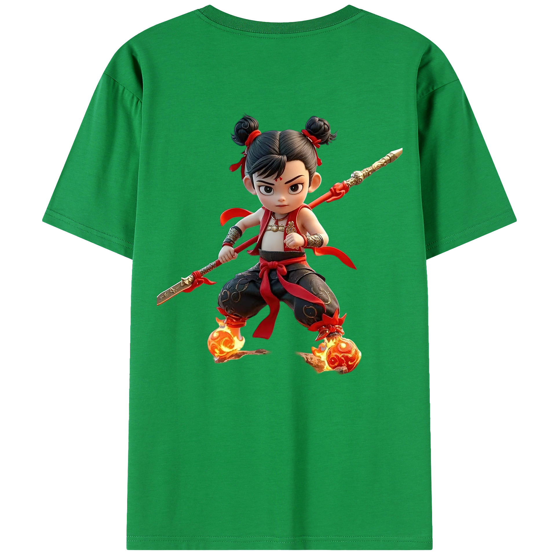 （画像用） Ne Zha 2 ナタ 魔童の大暴れ 綿100％ メンズ半袖Tシャツ（バックプリント） 通気性