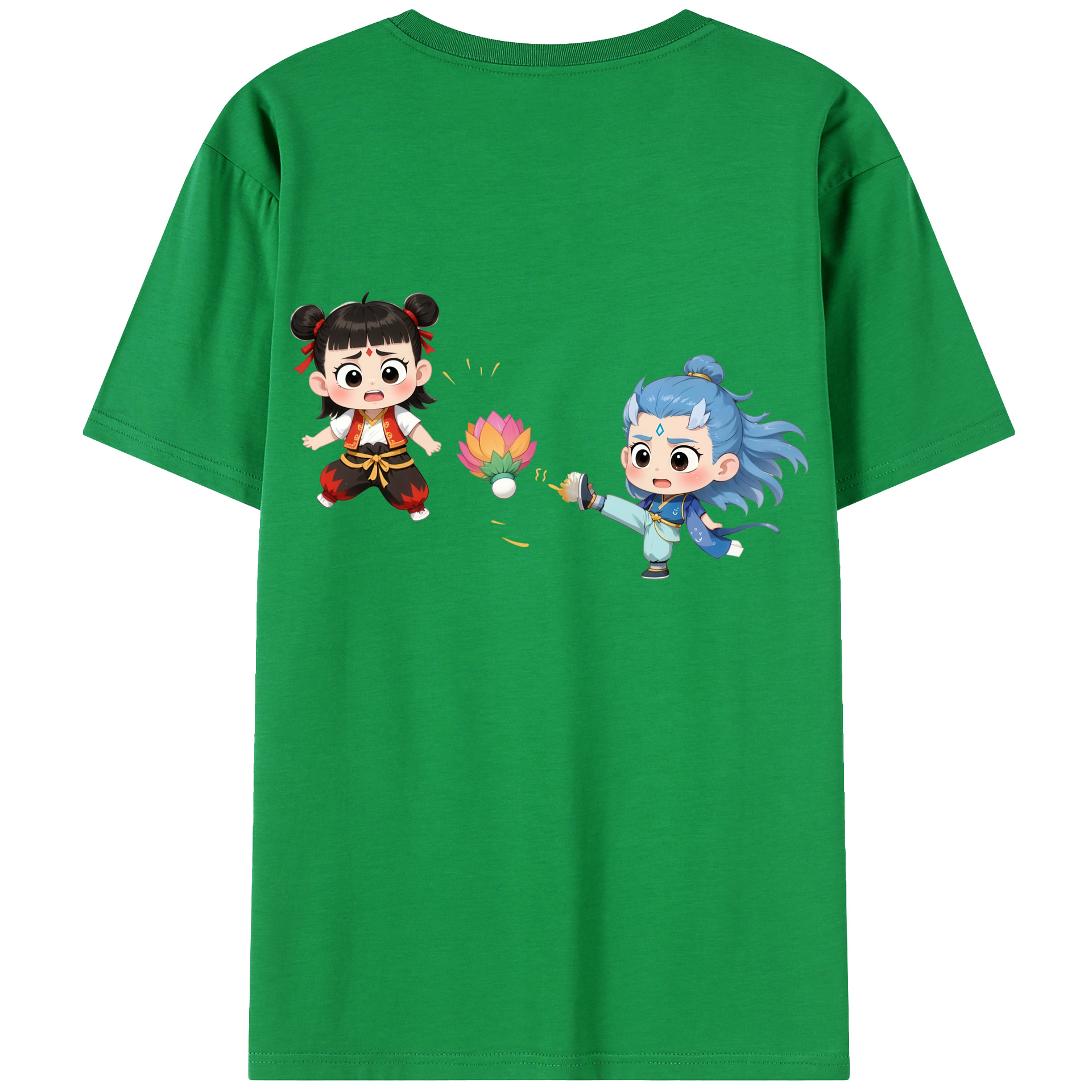 （画像用） Ne Zha 2 ナタ 魔童の大暴れ 綿100％ メンズ半袖Tシャツ（バックプリント） 通気性