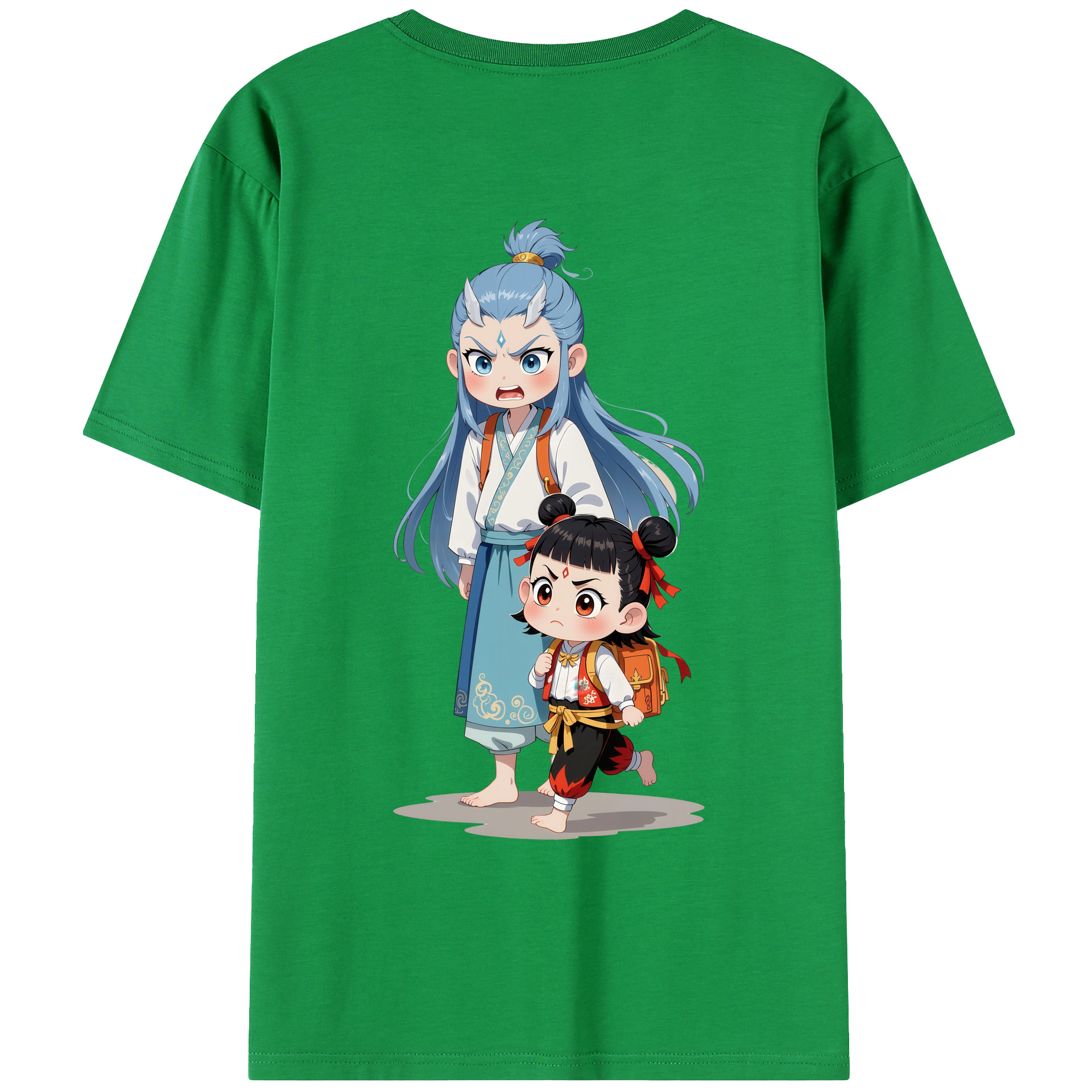 （画像用） Ne Zha 2 ナタ 魔童の大暴れ 綿100％ メンズ半袖Tシャツ（バックプリント） 通気性