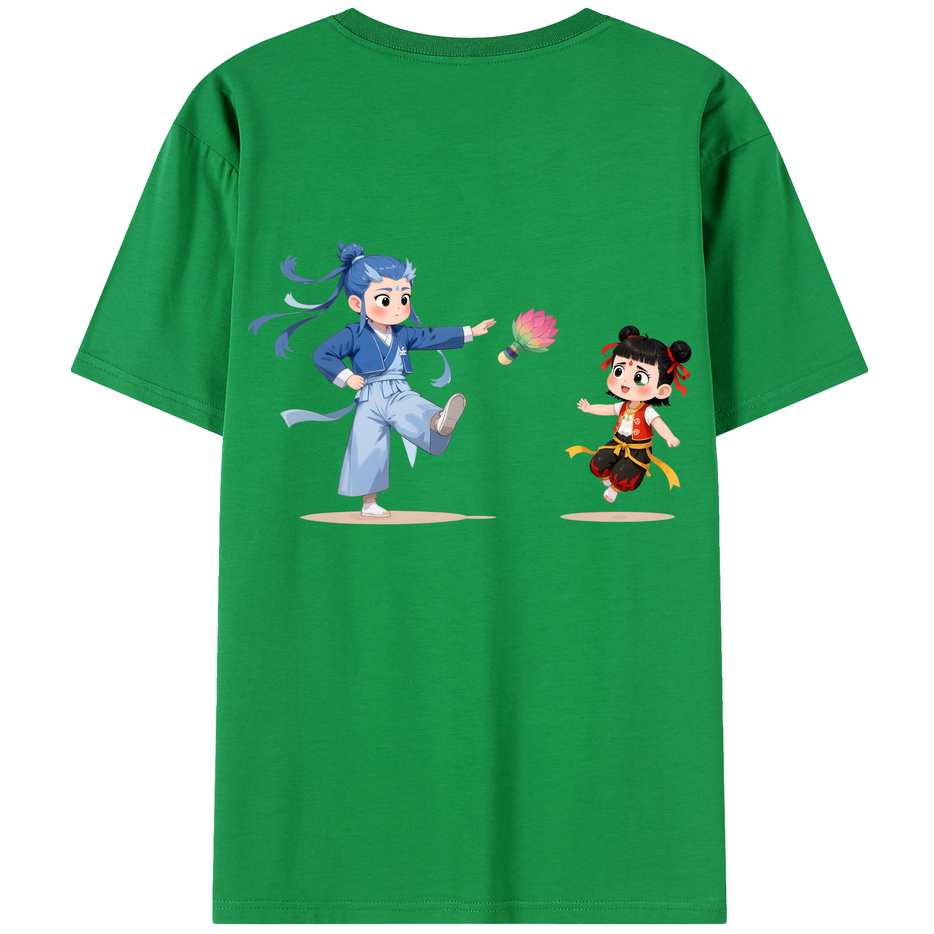 （画像用） Ne Zha 2 ナタ 魔童の大暴れ 綿100％ メンズ半袖Tシャツ（バックプリント） 通気性