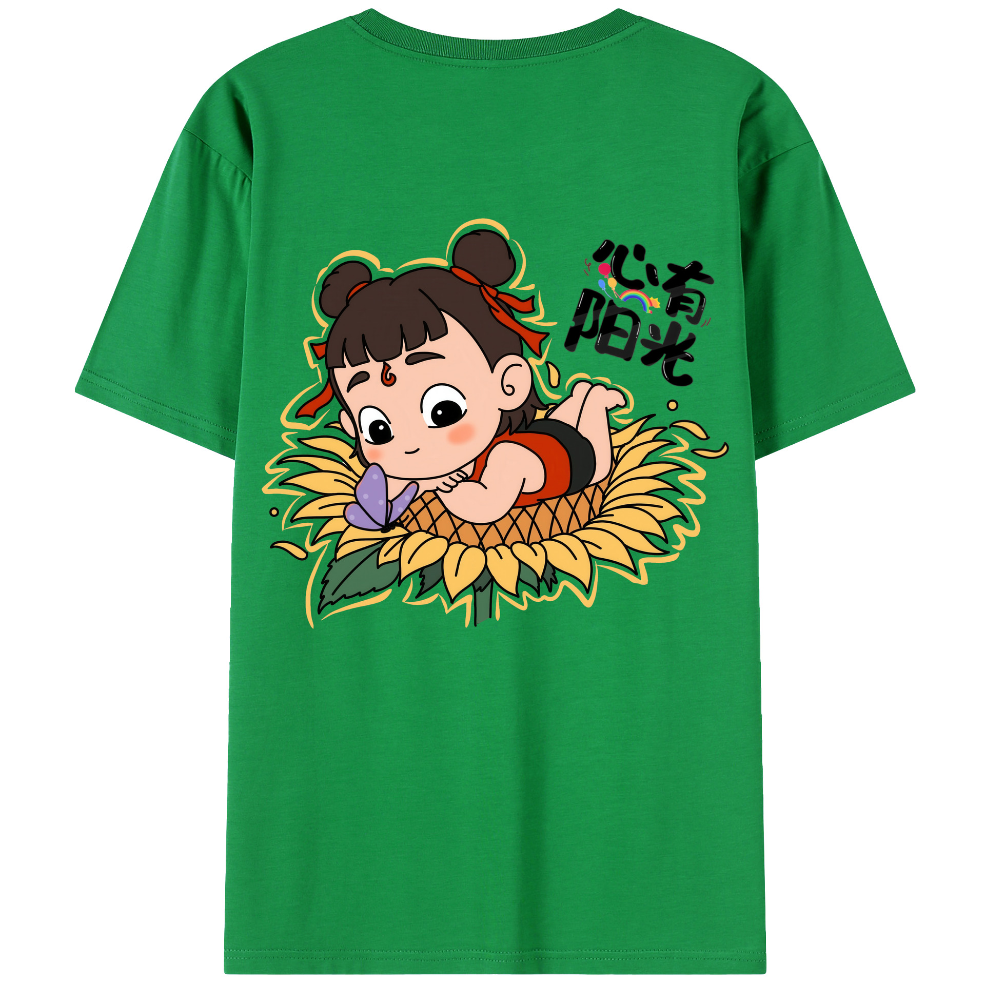 （画像用） Ne Zha 2 ナタ 魔童の大暴れ 綿100％ メンズ半袖Tシャツ（バックプリント） 通気性