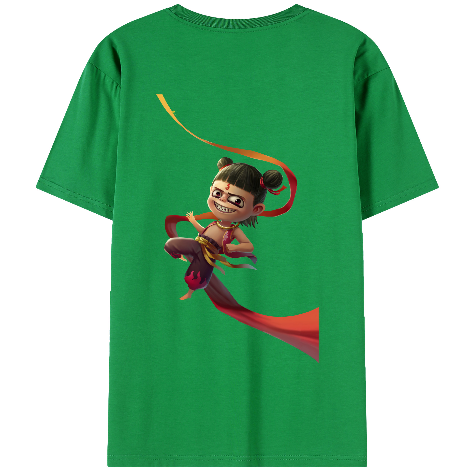 （画像用） Ne Zha 2 ナタ 魔童の大暴れ 綿100％ メンズ半袖Tシャツ（バックプリント） 通気性
