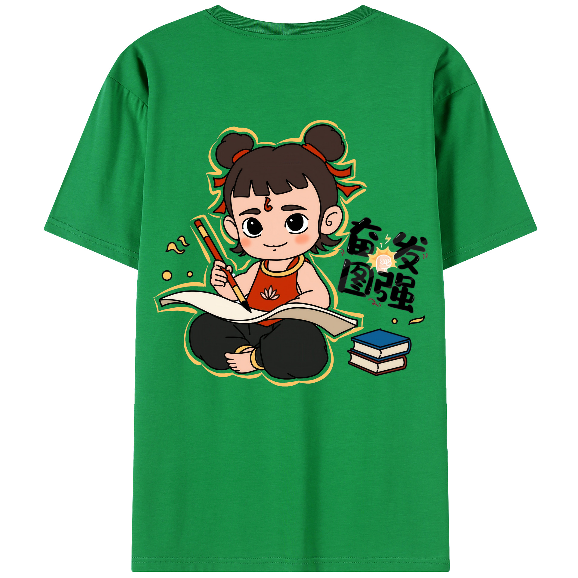 （画像用） Ne Zha 2 ナタ 魔童の大暴れ 綿100％ メンズ半袖Tシャツ（バックプリント） 通気性