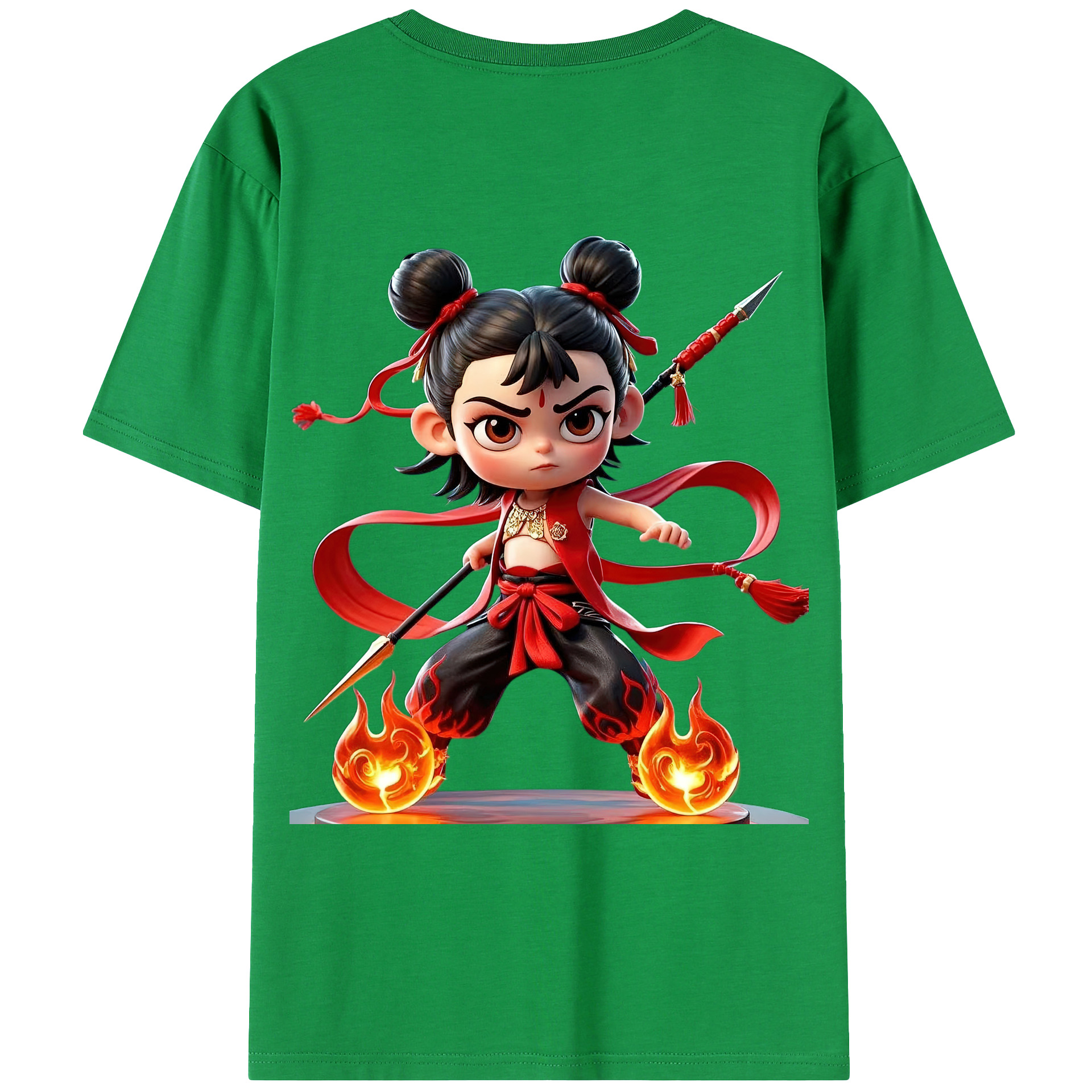 （画像用） Ne Zha 2 ナタ 魔童の大暴れ 綿100％ メンズ半袖Tシャツ（バックプリント） 通気性