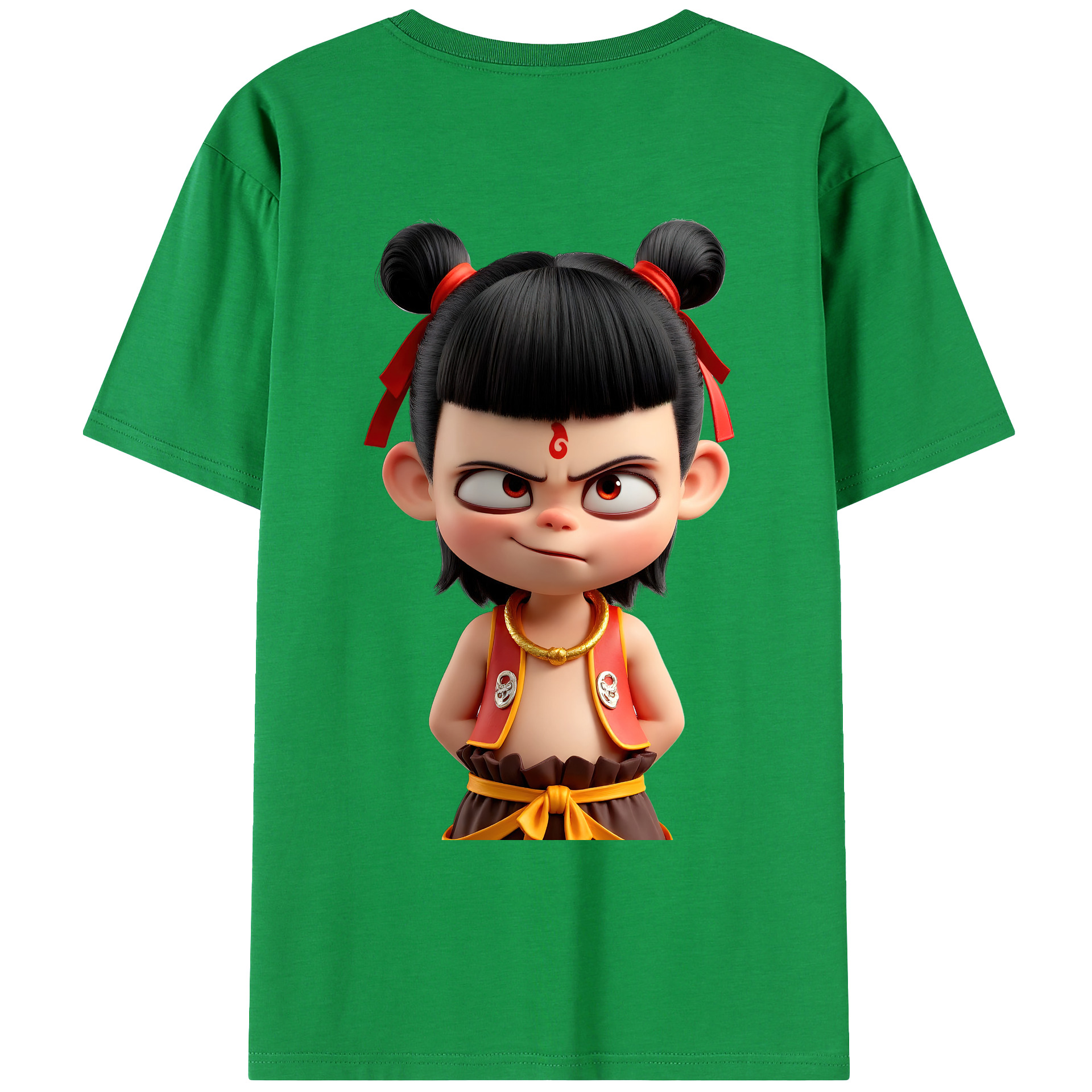 （画像用） Ne Zha 2 ナタ 魔童の大暴れ 綿100％ メンズ半袖Tシャツ（バックプリント） 通気性