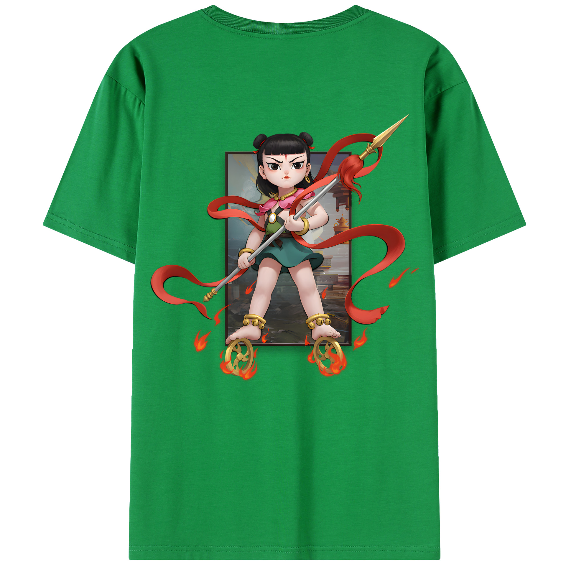 （画像用） Ne Zha 2 ナタ 魔童の大暴れ 綿100％ メンズ半袖Tシャツ（バックプリント） 通気性
