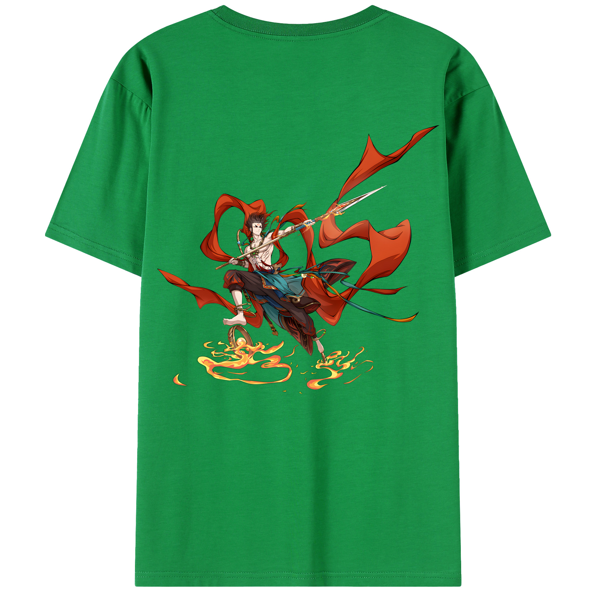 （画像用） Ne Zha 2 ナタ 魔童の大暴れ 綿100％ メンズ半袖Tシャツ（バックプリント） 通気性
