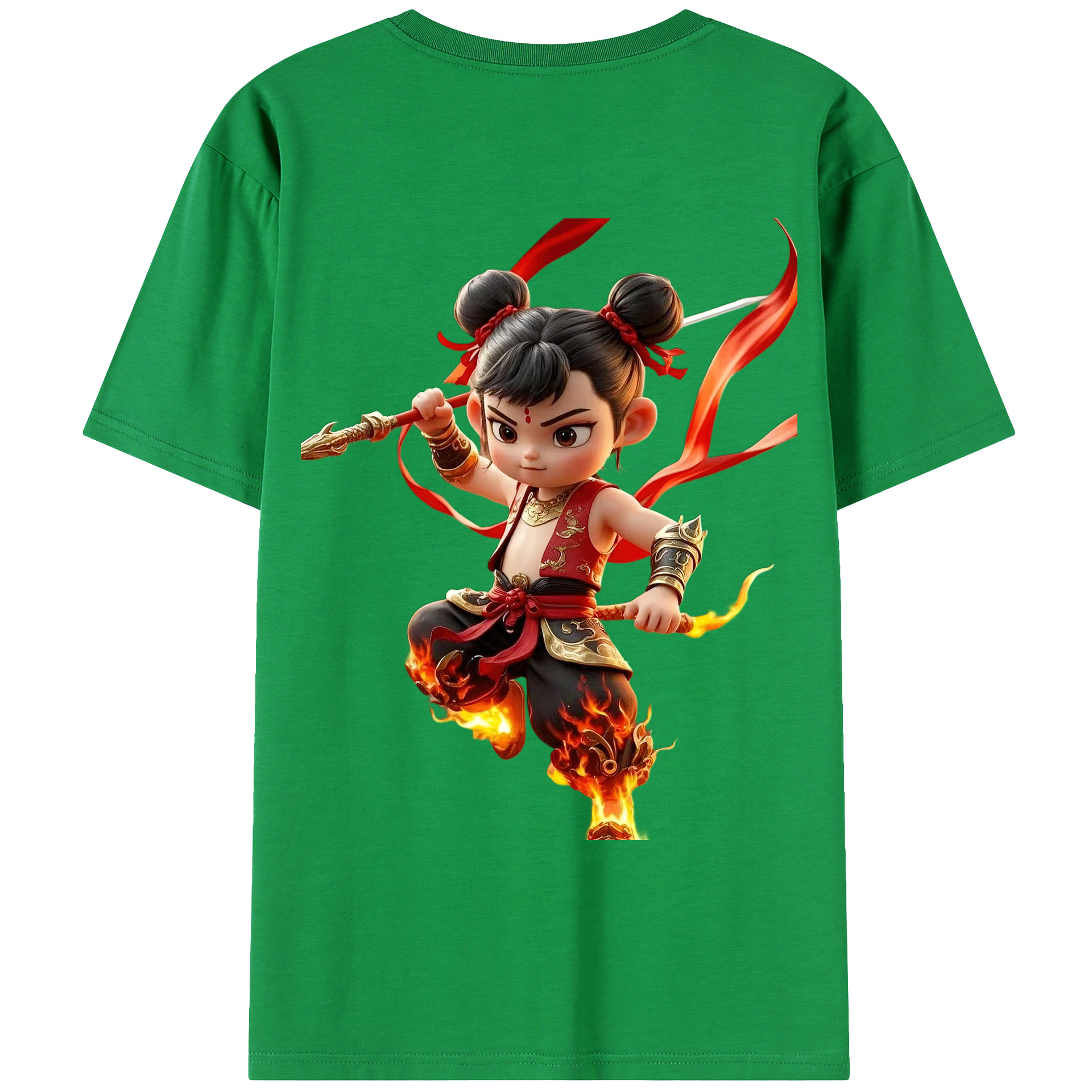 （画像用） Ne Zha 2 ナタ 魔童の大暴れ 綿100％ メンズ半袖Tシャツ（バックプリント） 通気性