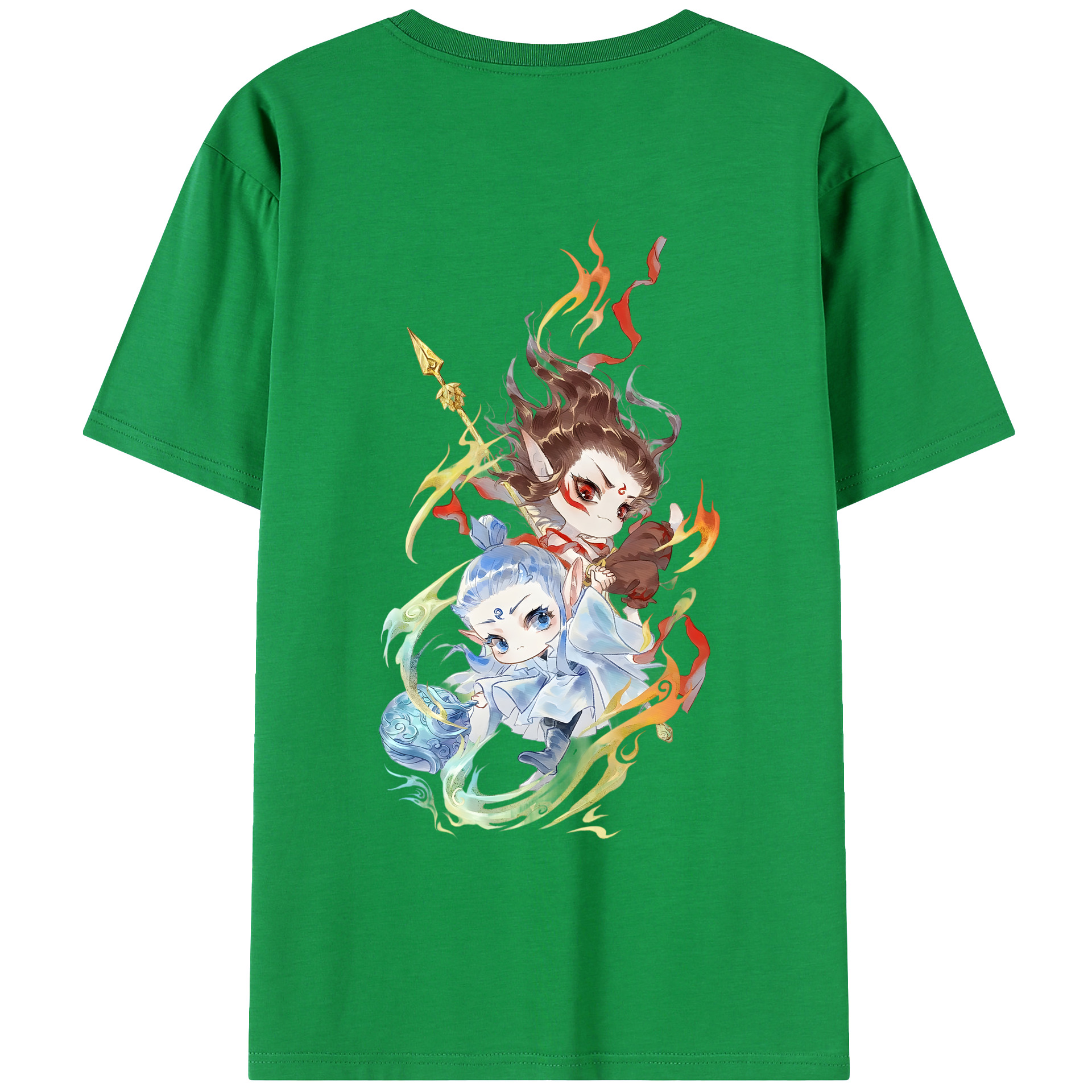 （画像用） Ne Zha 2 ナタ 魔童の大暴れ 綿100％ メンズ半袖Tシャツ（バックプリント） 通気性